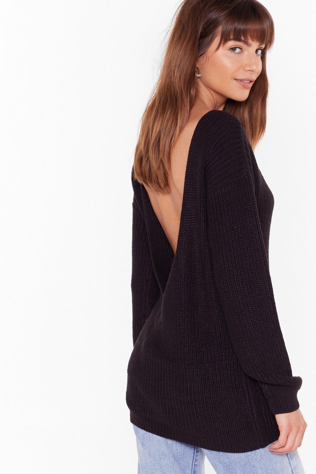 Black Backless Long Sleeve Knit Sweater image number 1