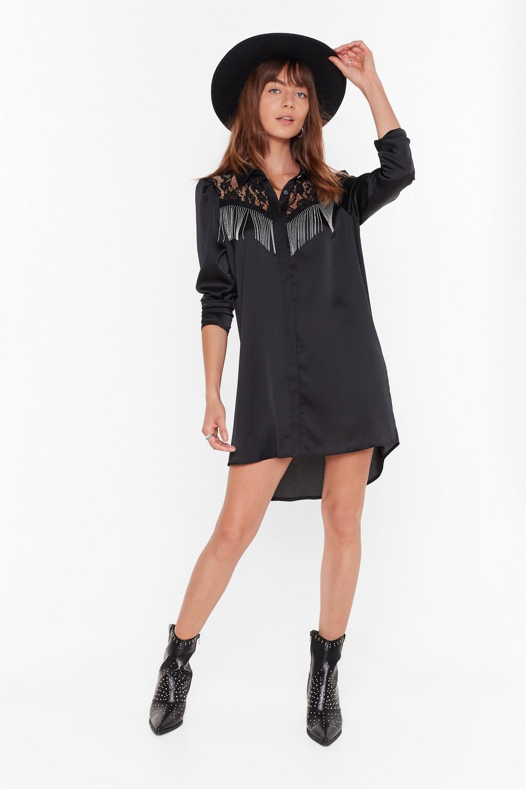 Lace Get This Party Started Fringe Shirt Dress image number 1