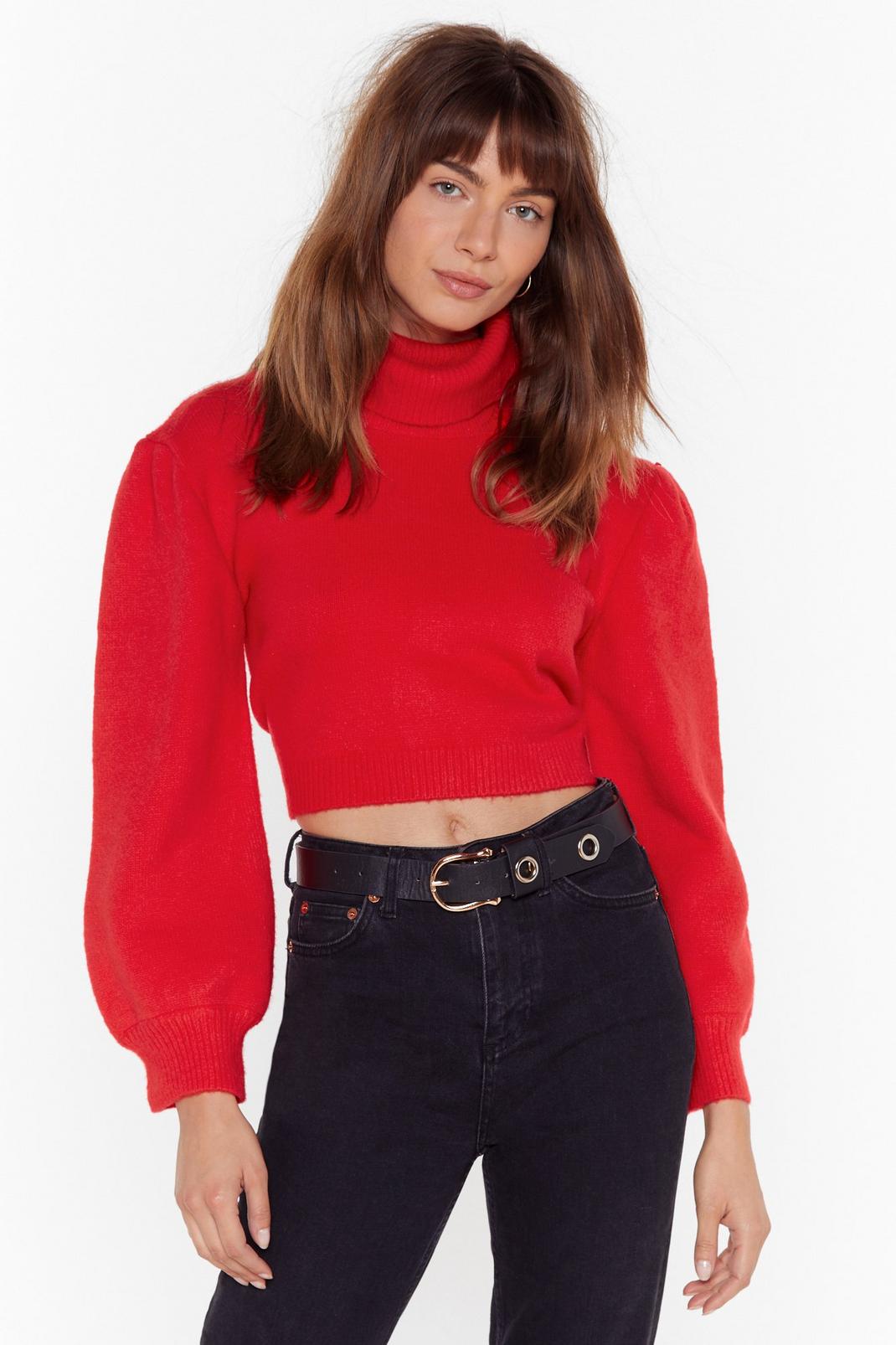 Red Rollin' With It Turtleneck Puff Sleeve Jumper image number 1