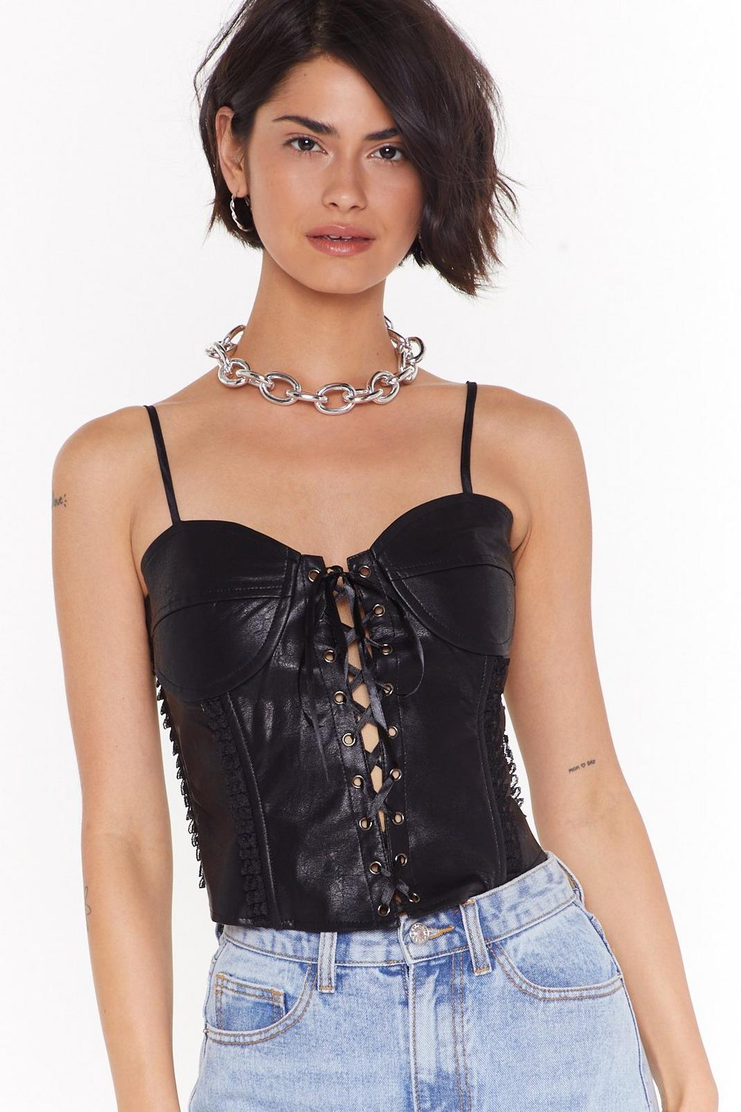 Biker Babe Faux Leather Corset Top image number 1