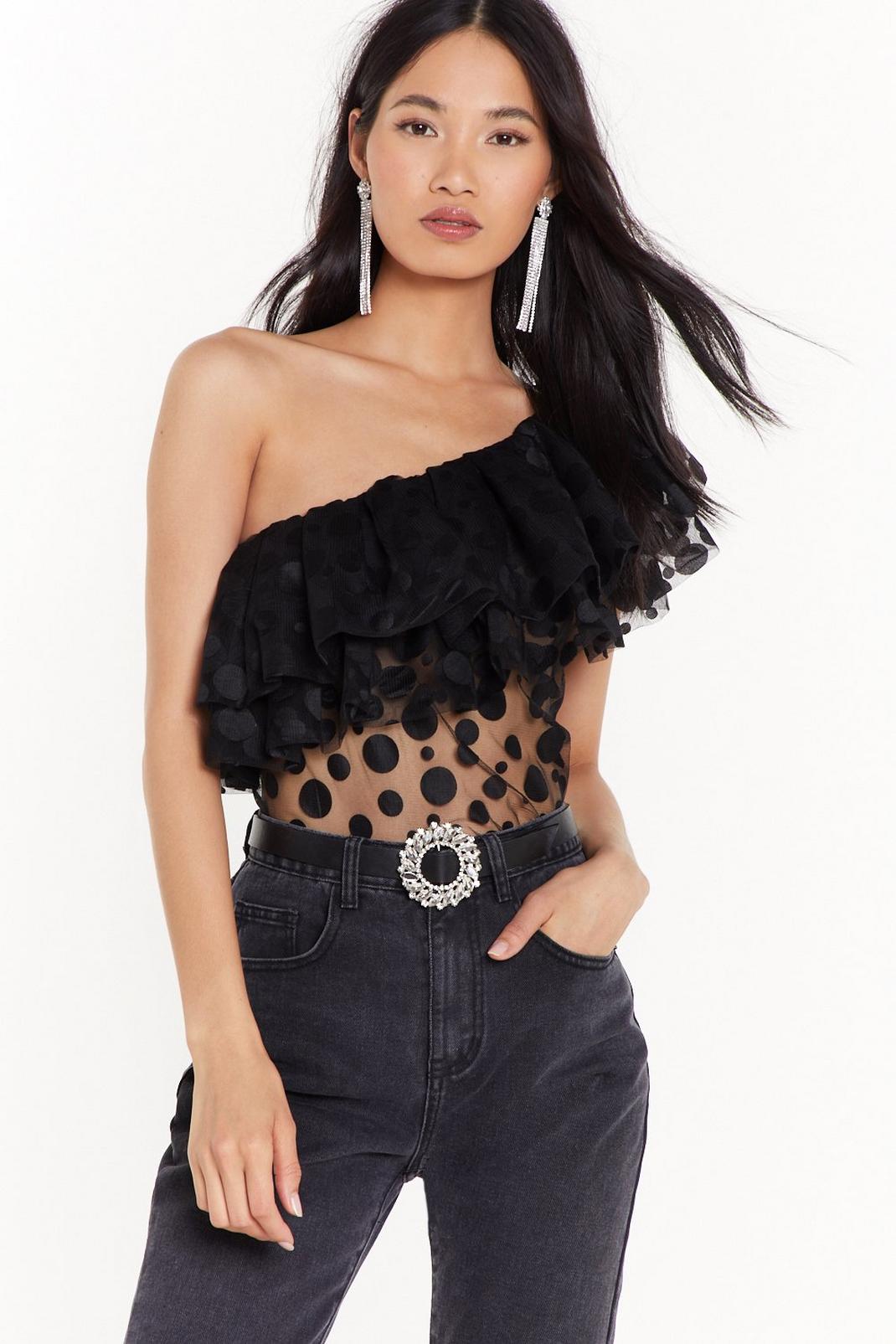 How Come Your Spot Sheer One Shoulder Ruffle Top image number 1