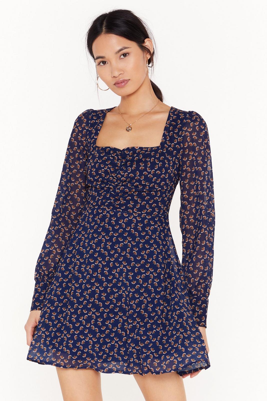 floral square neck balloon sleeve mini dress image number 1