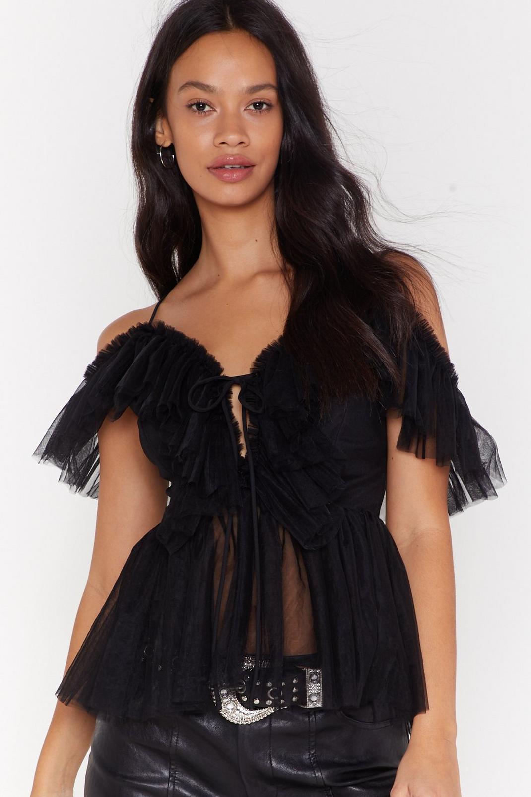 Frill I'm Gone Mesh Lace-Up Top image number 1