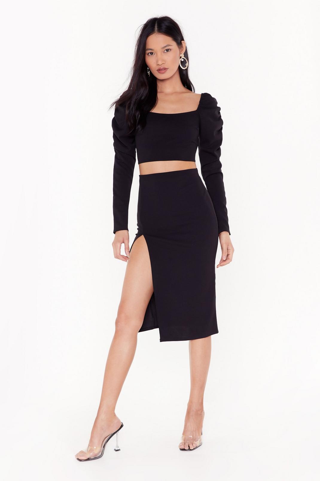 Two Hot Two Handle Cropped Blouse and Midi Skirt Set image number 1