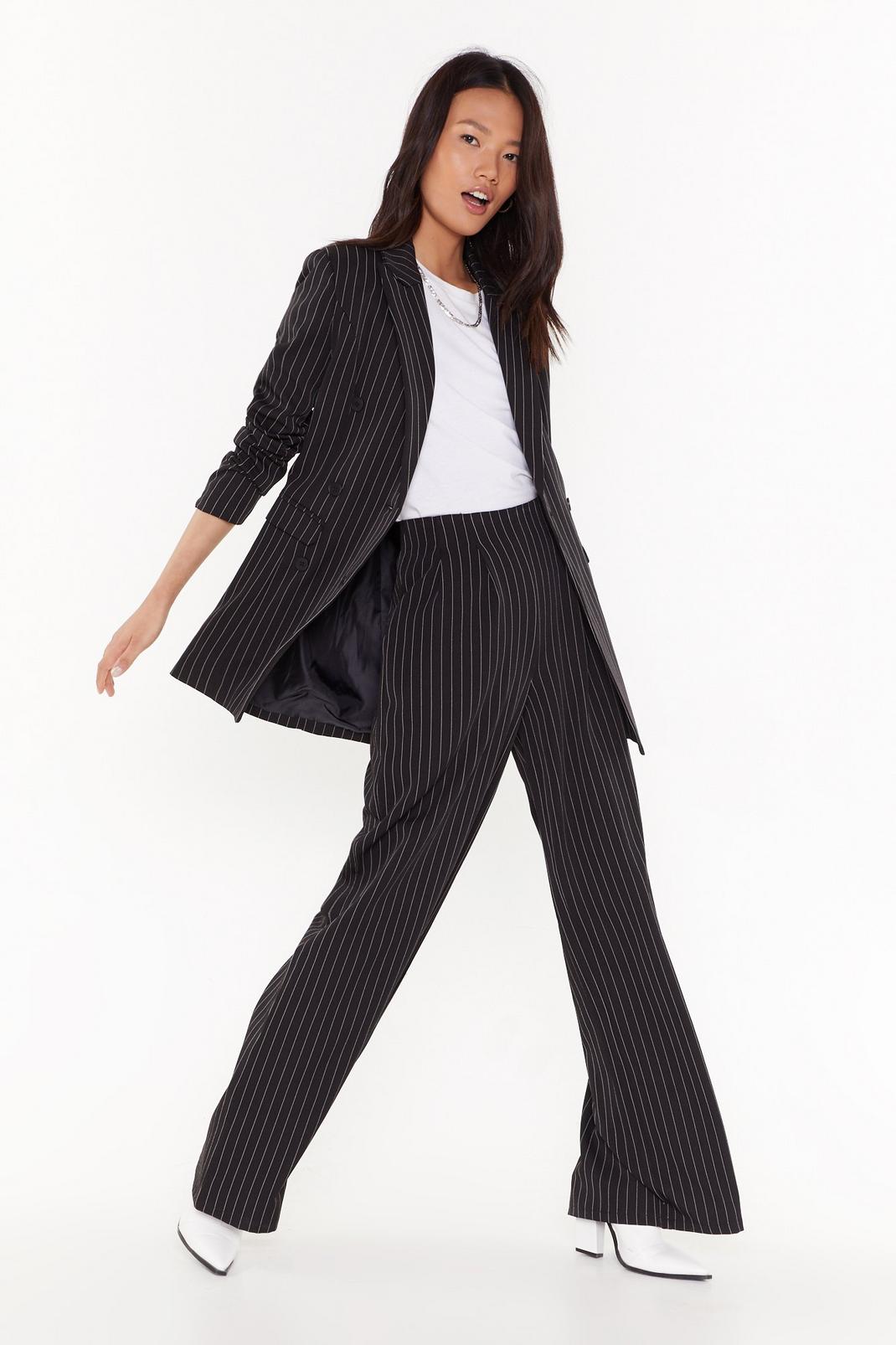 Black Pinstripe Wide Leg Tailored Trousers image number 1