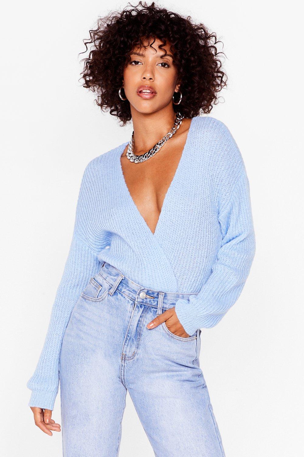 Wrap v clearance neck sweater