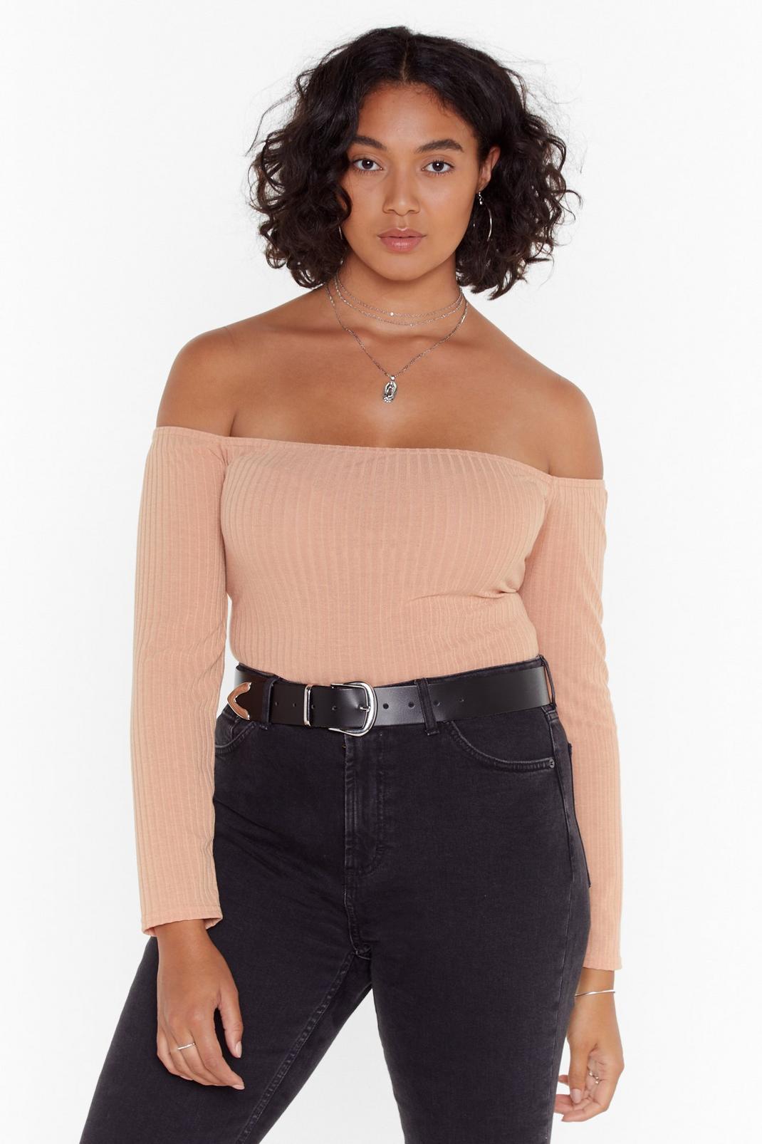 On and Off-the-Shoulder Plus Ribbed Bodysuit image number 1