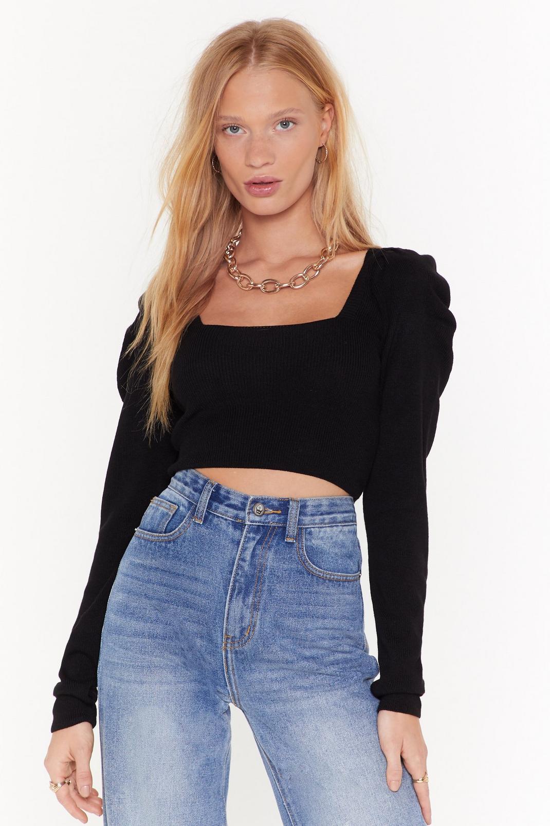 Some Like Knit Hot Puff Cropped Top