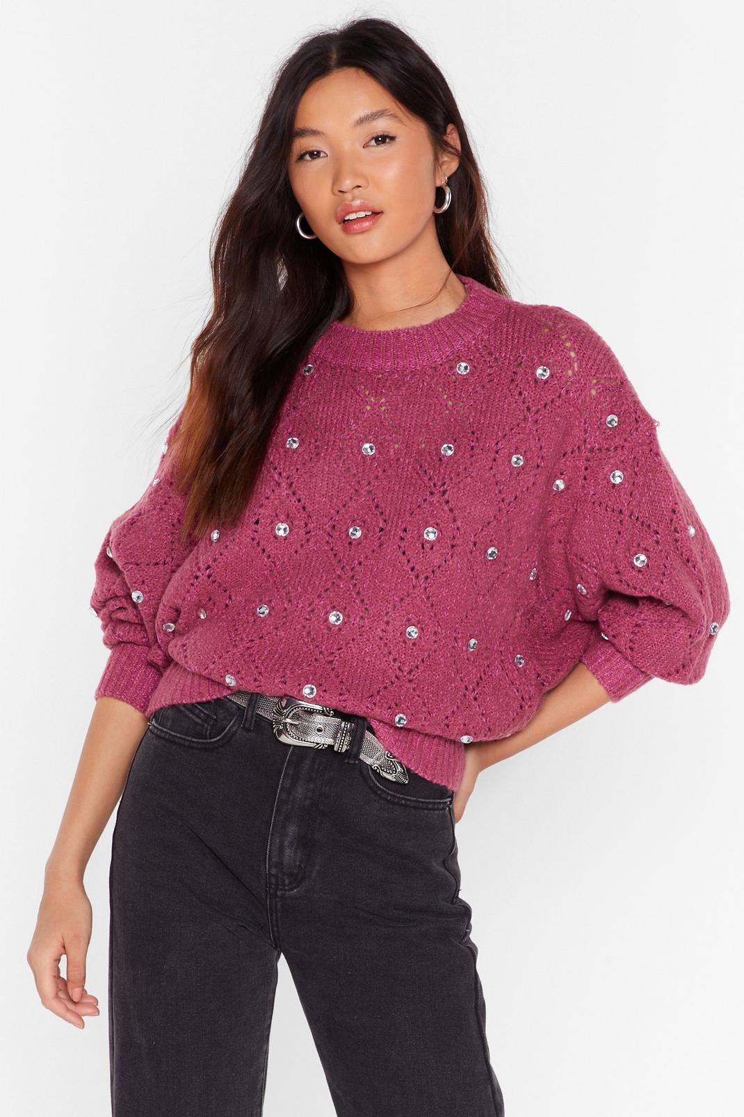 Will You Be Shine Diamante Pointelle Sweater image number 1
