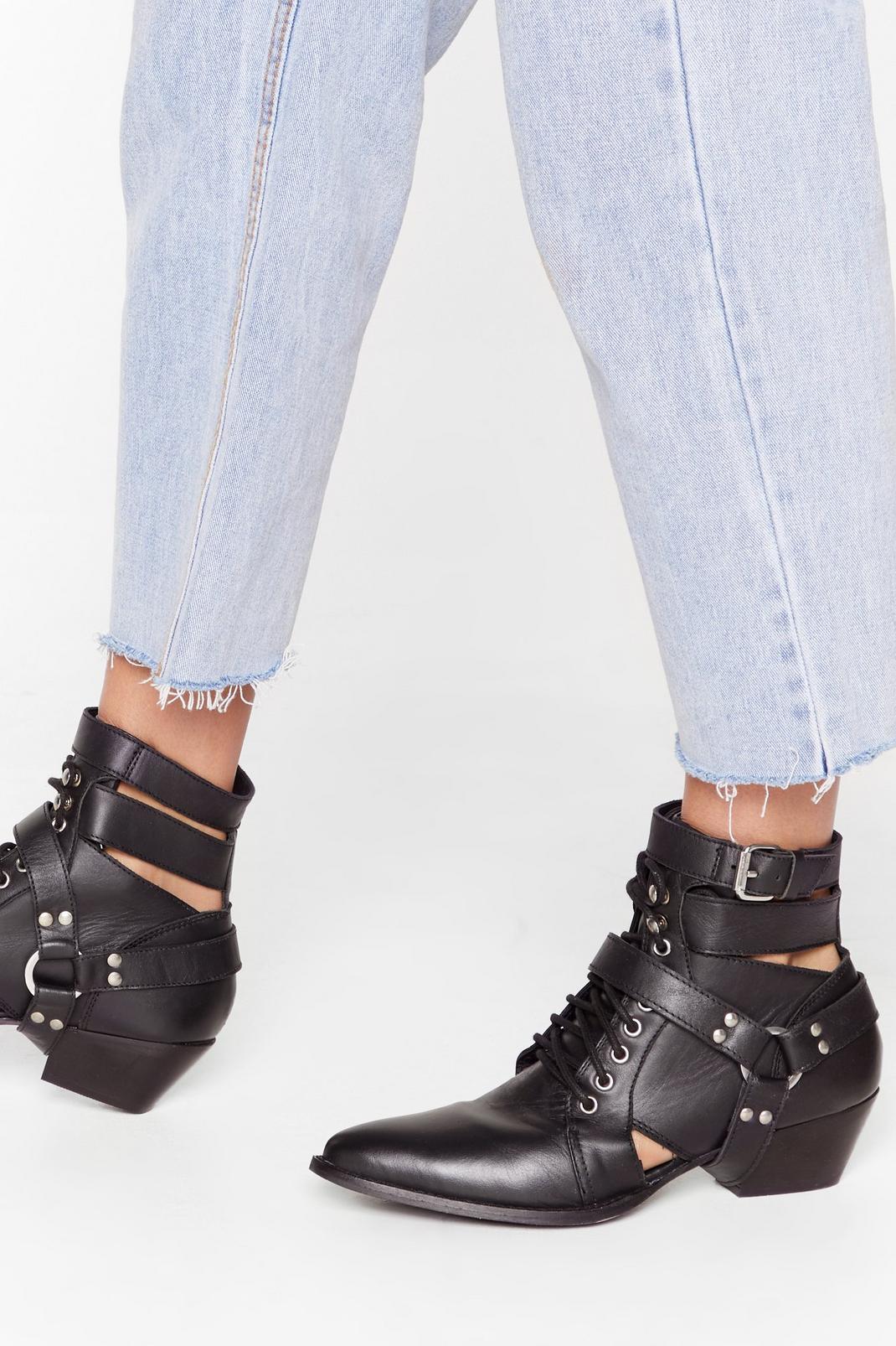 Black Count Us Cut-Out Leather Lace-Up Boots image number 1