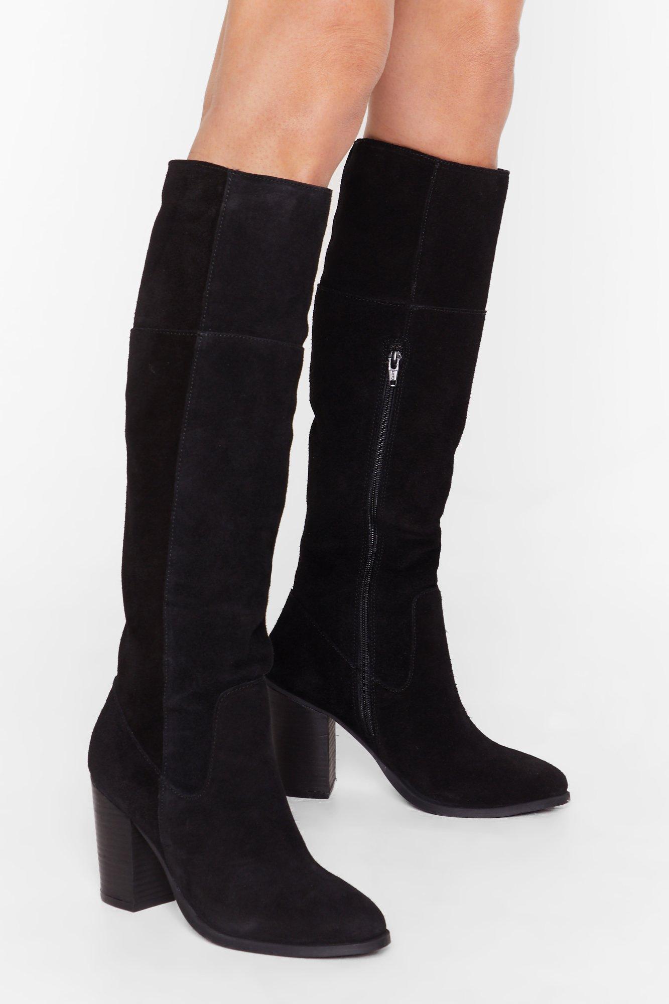 high heel suede boots