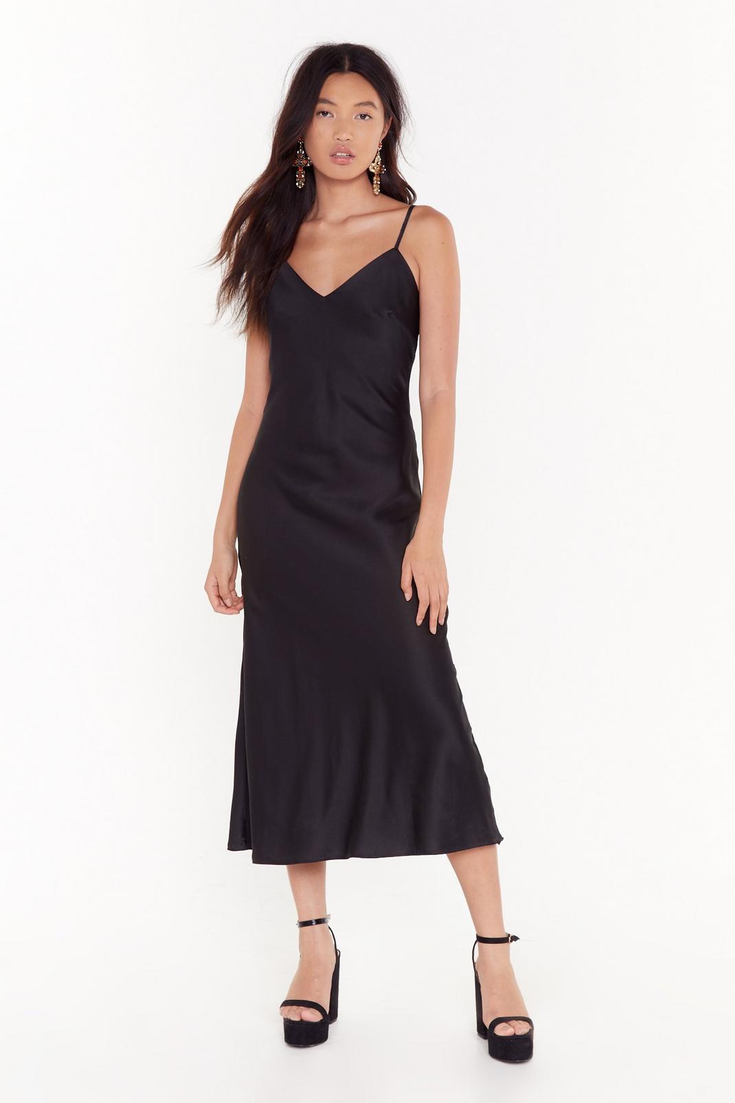 Slip Satin Midi Dress with V-Neckline image number 1