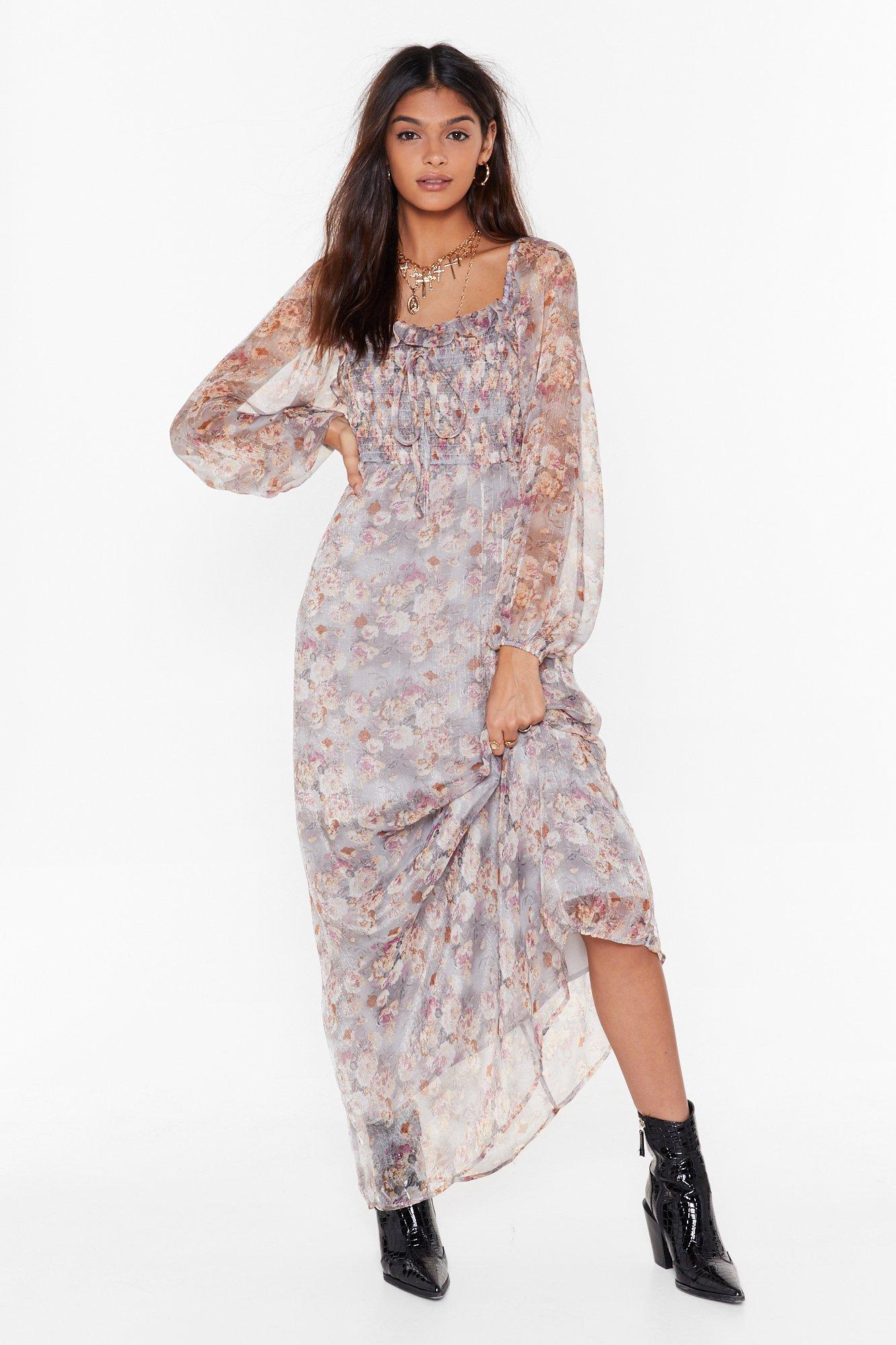 sheer sleeve floral dress