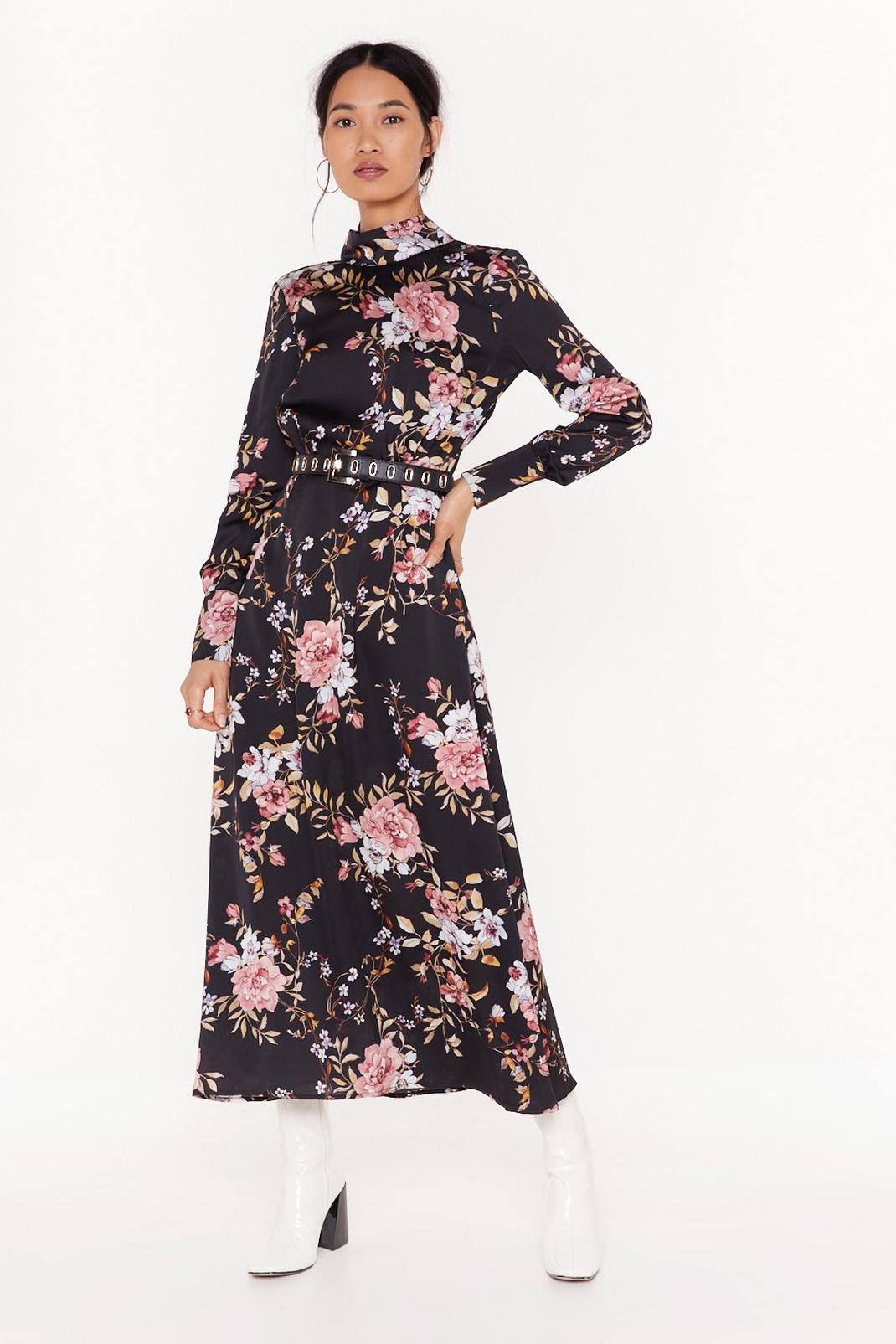 No Ifs or Buds Floral Satin Maxi Dress image number 1