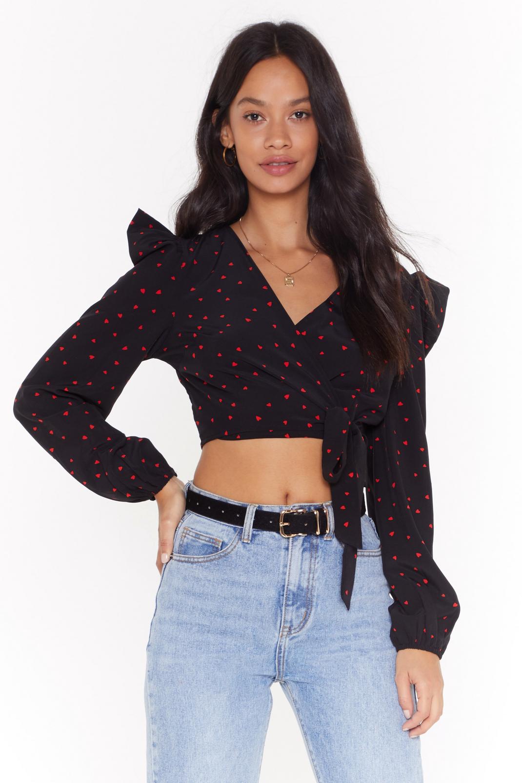 Heart on Your Sleeve Cropped Wrap Blouse image number 1