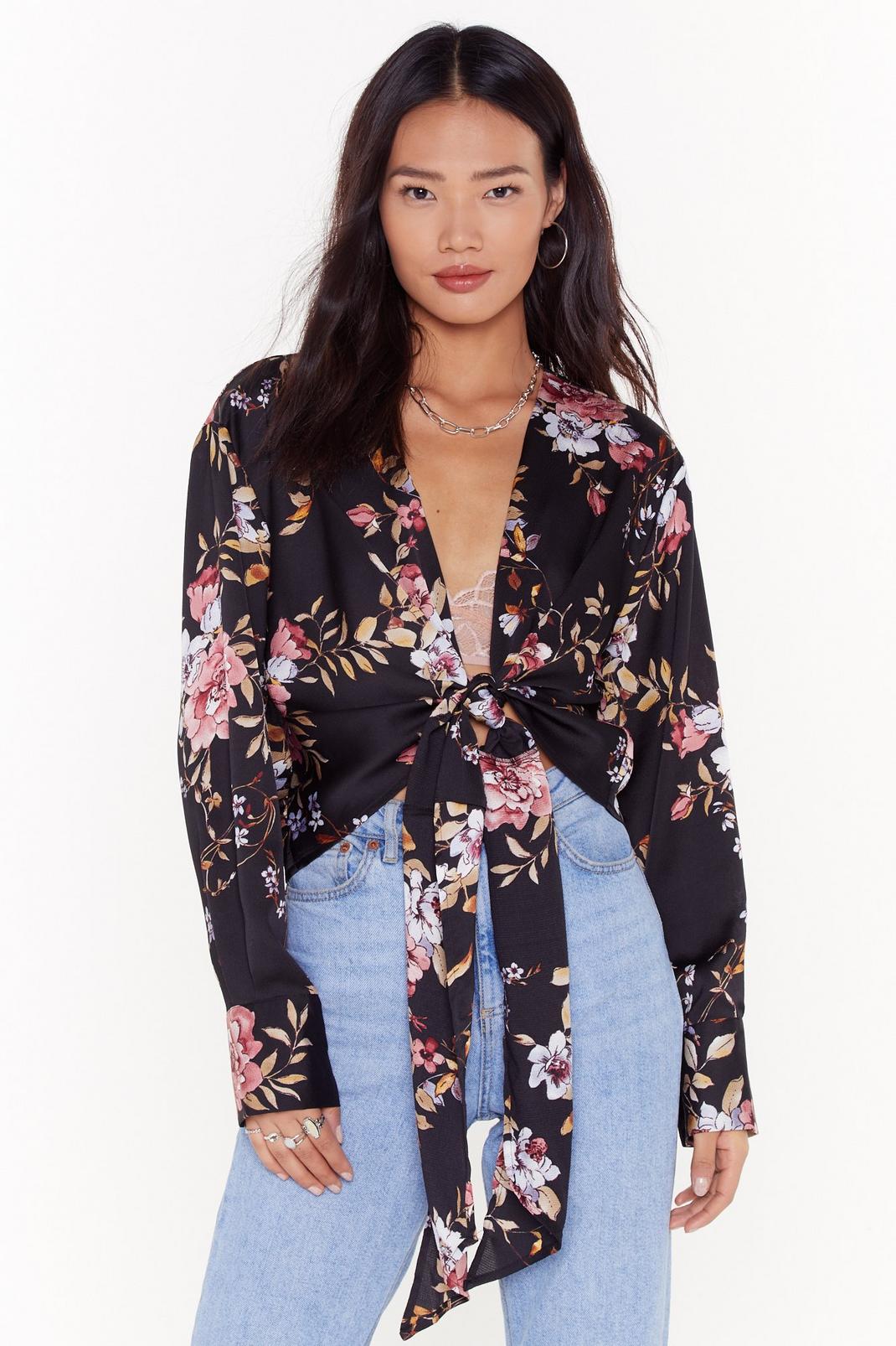 No Ifs or Buds Floral Satin Blouse image number 1