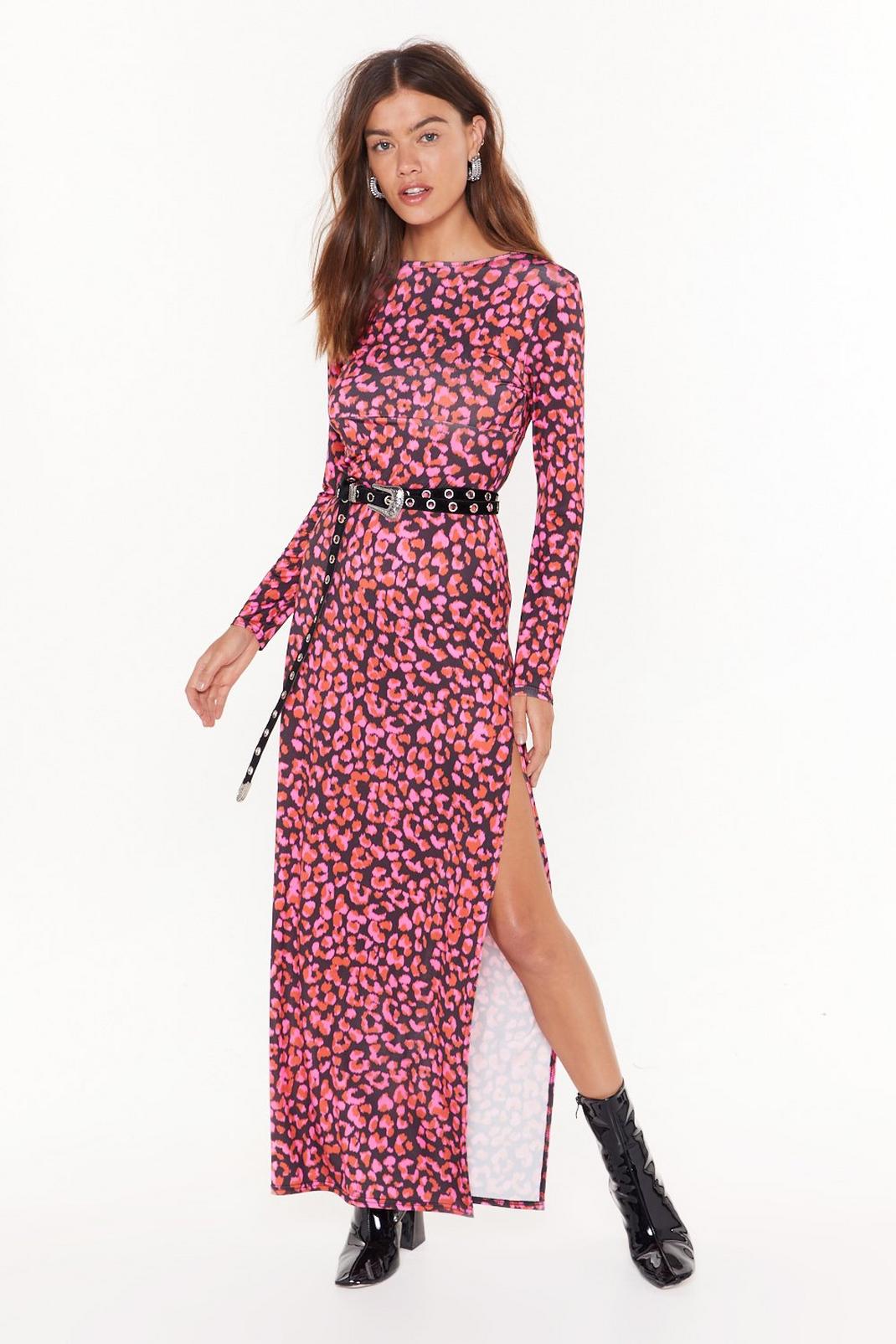 Robe longue fendue à imprimé léopard Rugissons à l'unisson image number 1