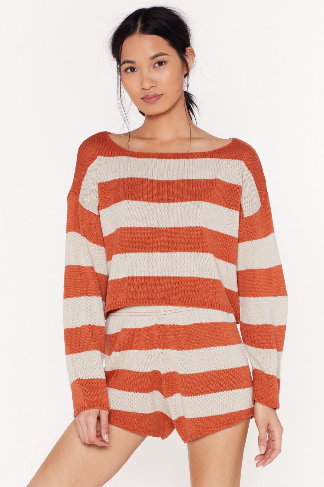 Escape Artist Striped Sweater and Shorts Lounge Set image number 1