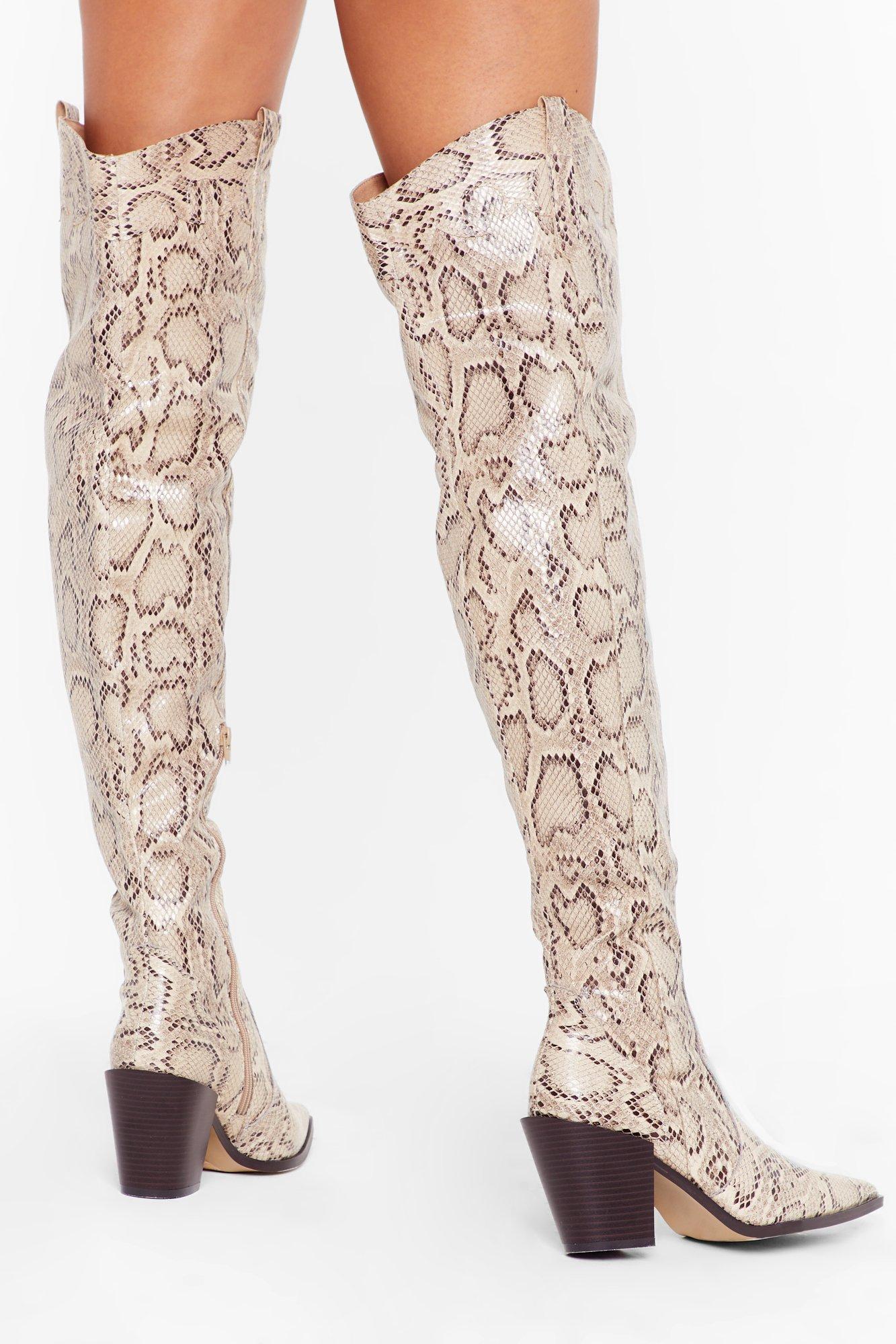 Faux snakeskin over 2024 the knee boots