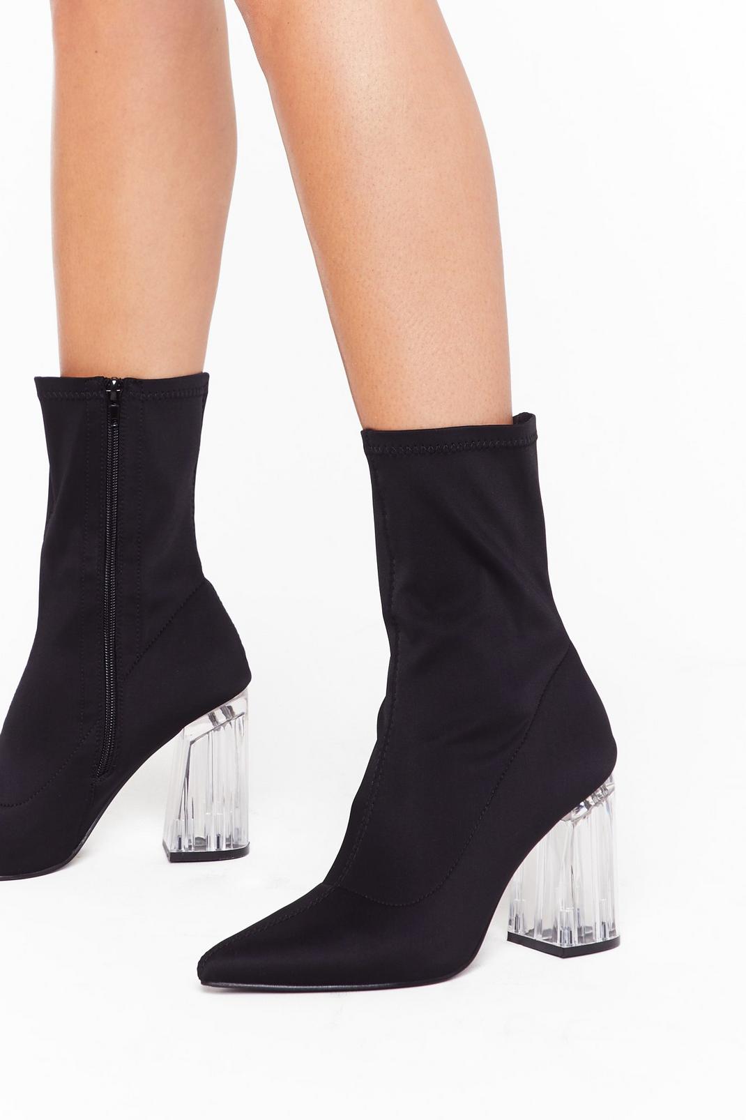 black sock boots clear heel