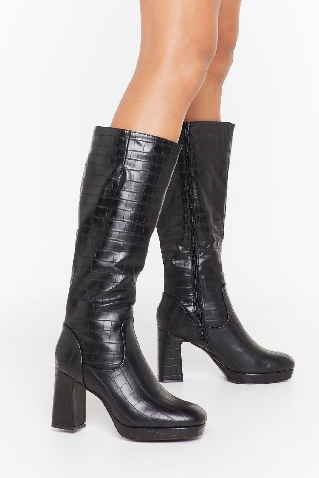 We Will Croc You Faux Leather Knee-High Boots image number 1