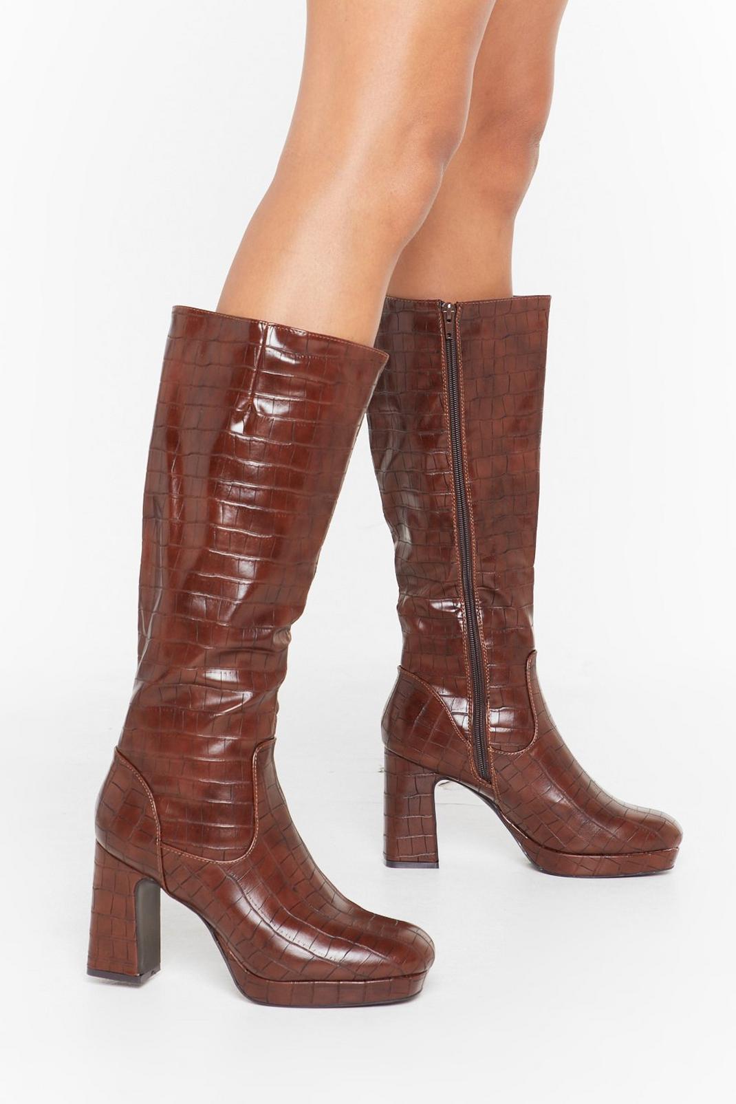 We Will Croc You Faux Leather Knee-High Boots image number 1