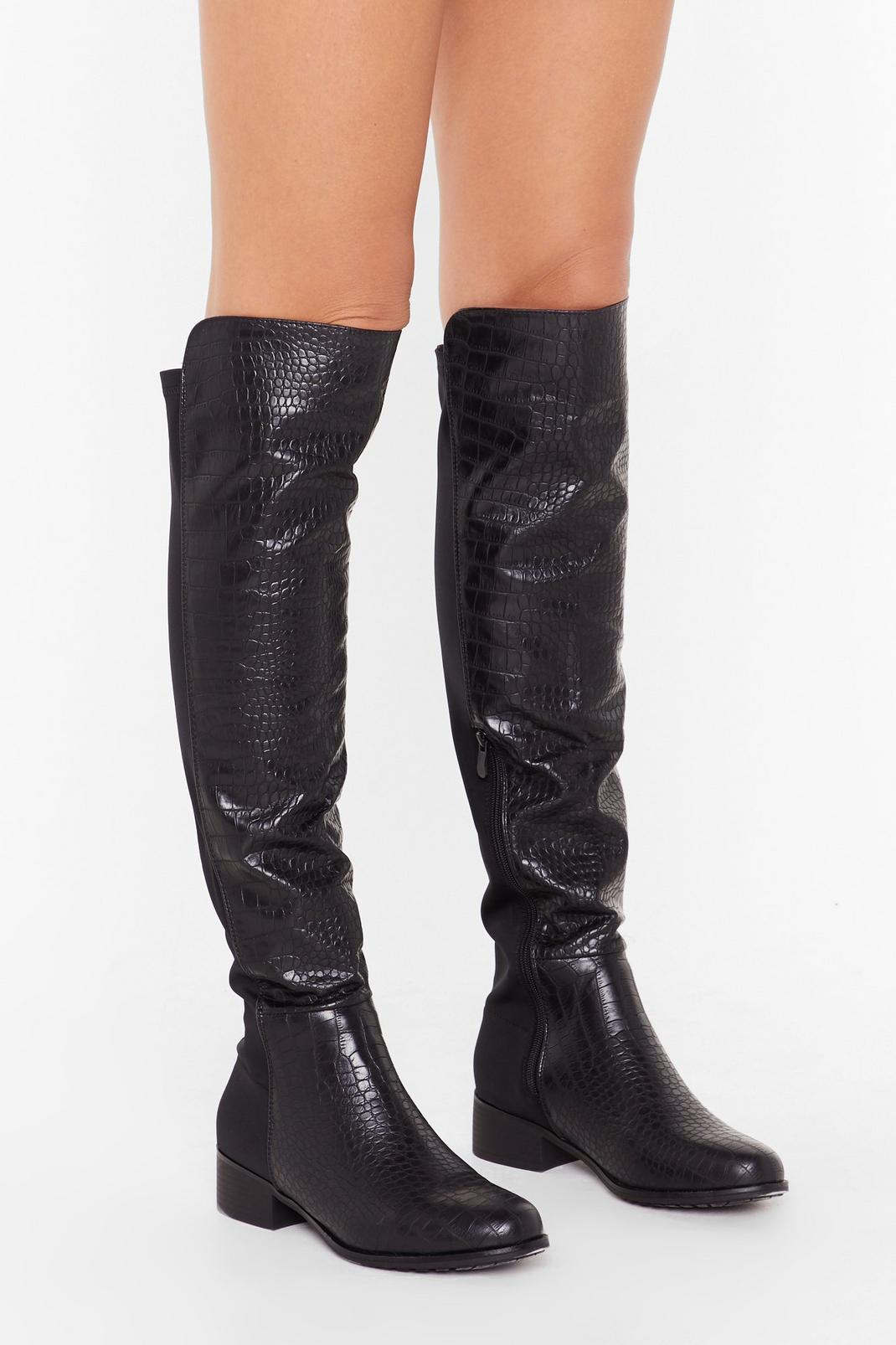 Croc Croc Faux Leather Over-the-Knee Boots image number 1