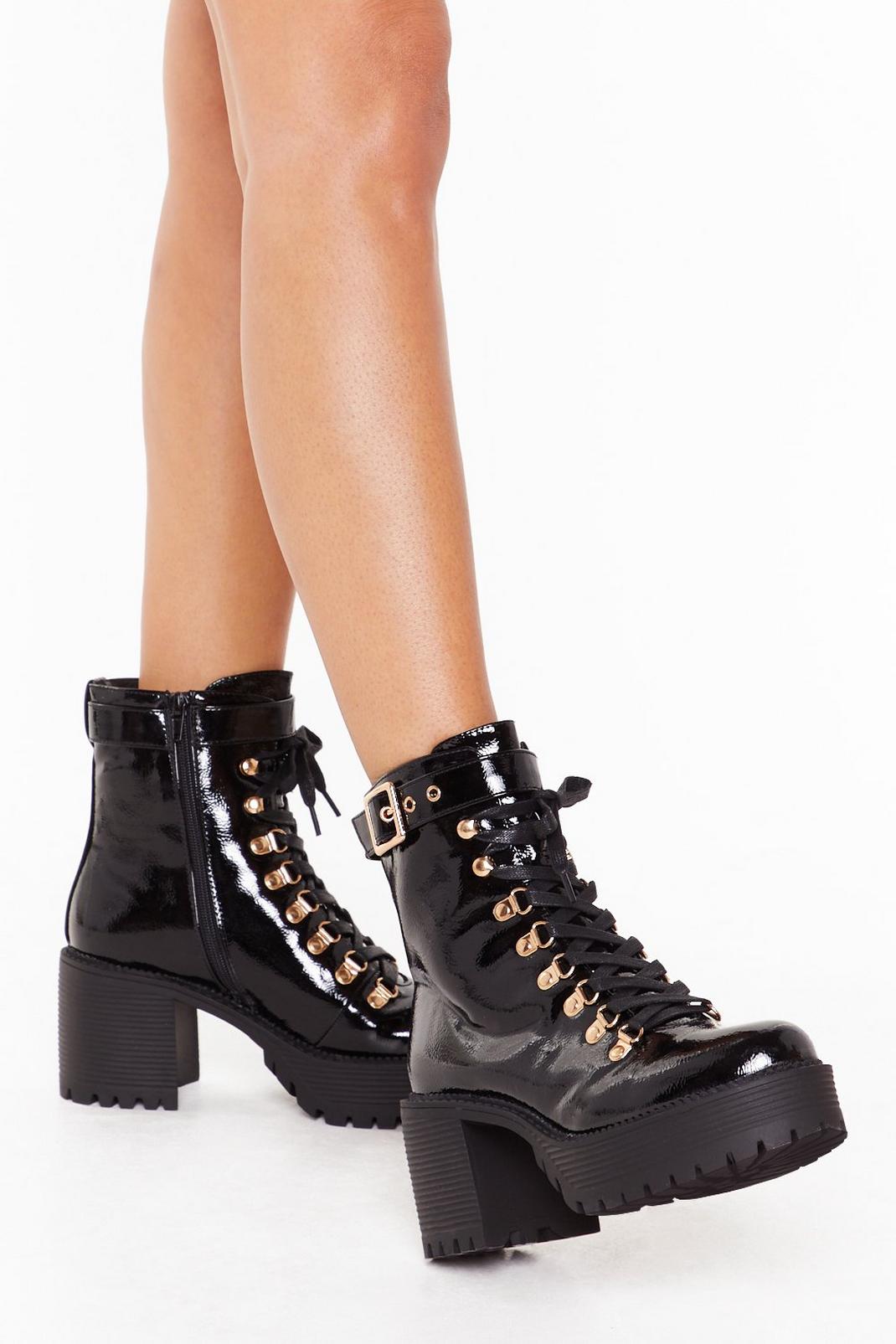 Shake Your Booty Patent Faux Leather Lace-Up Boots image number 1
