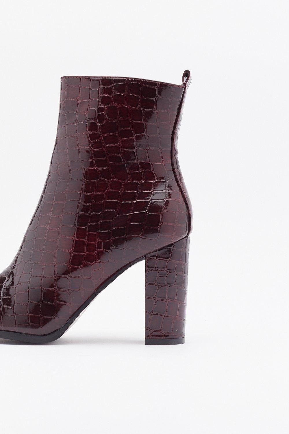 Burgundy croc best sale ankle boots