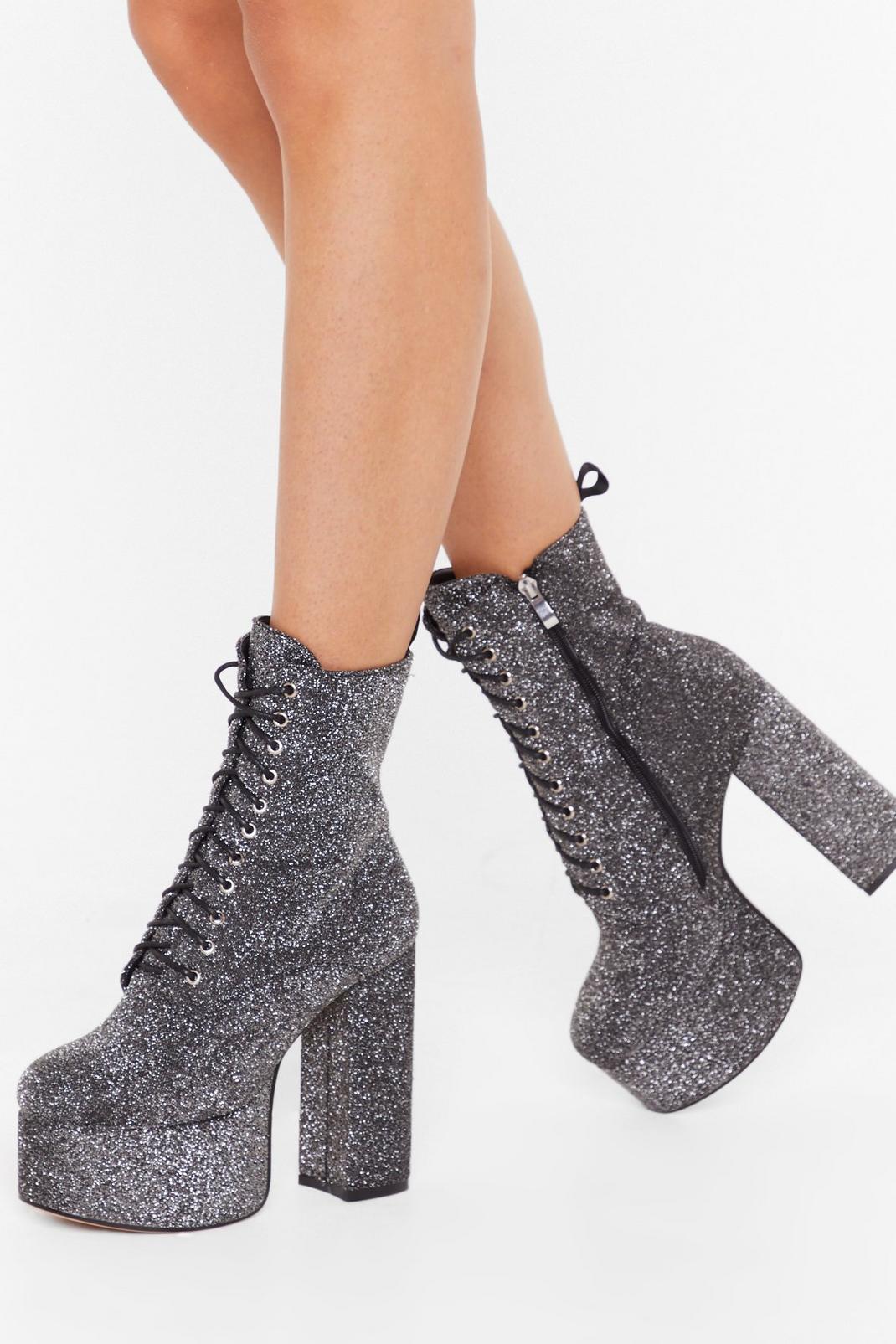 Silver Rise to the Top Glitter Platform Boots image number 1
