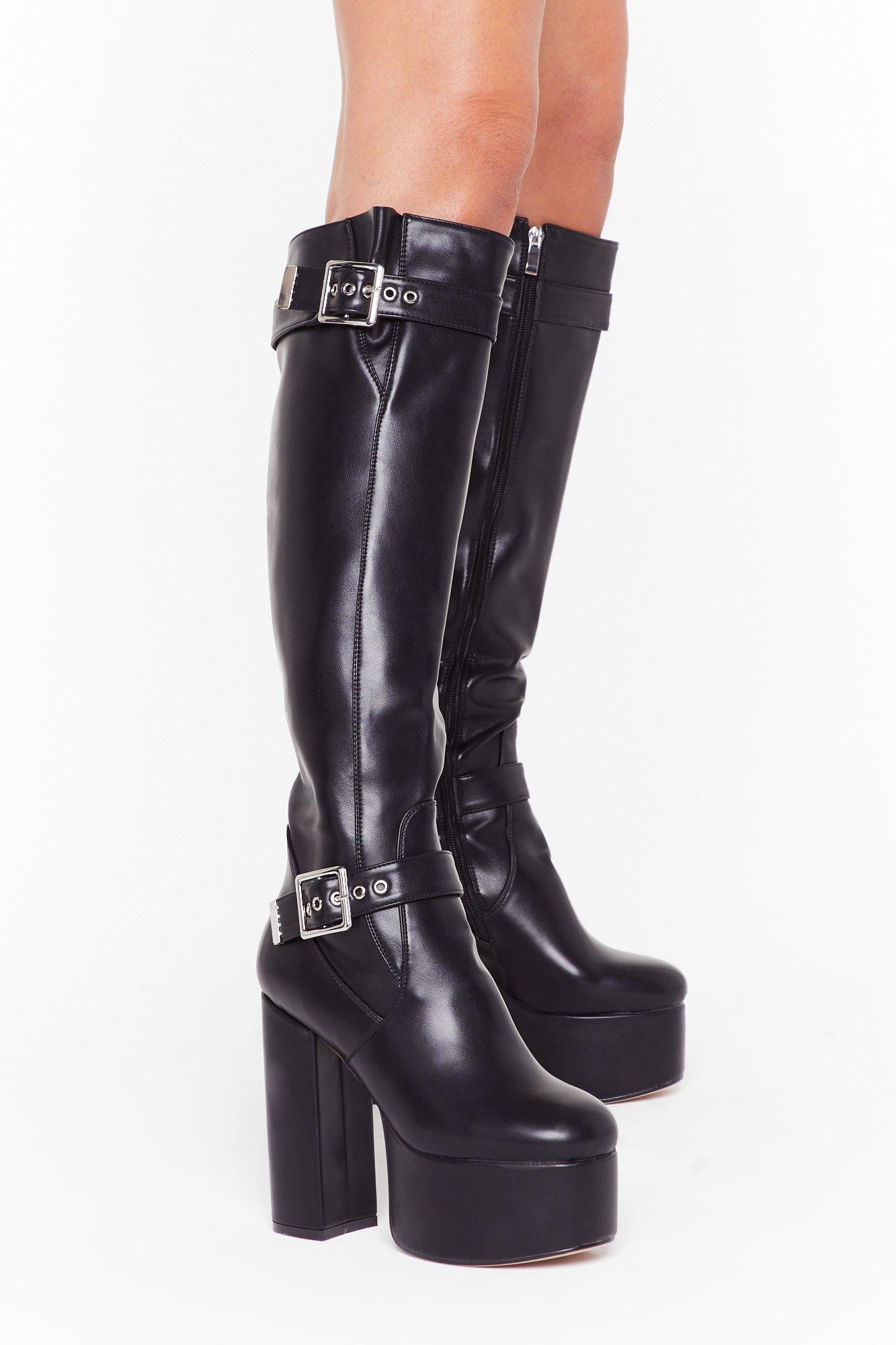 black platform knee high boots