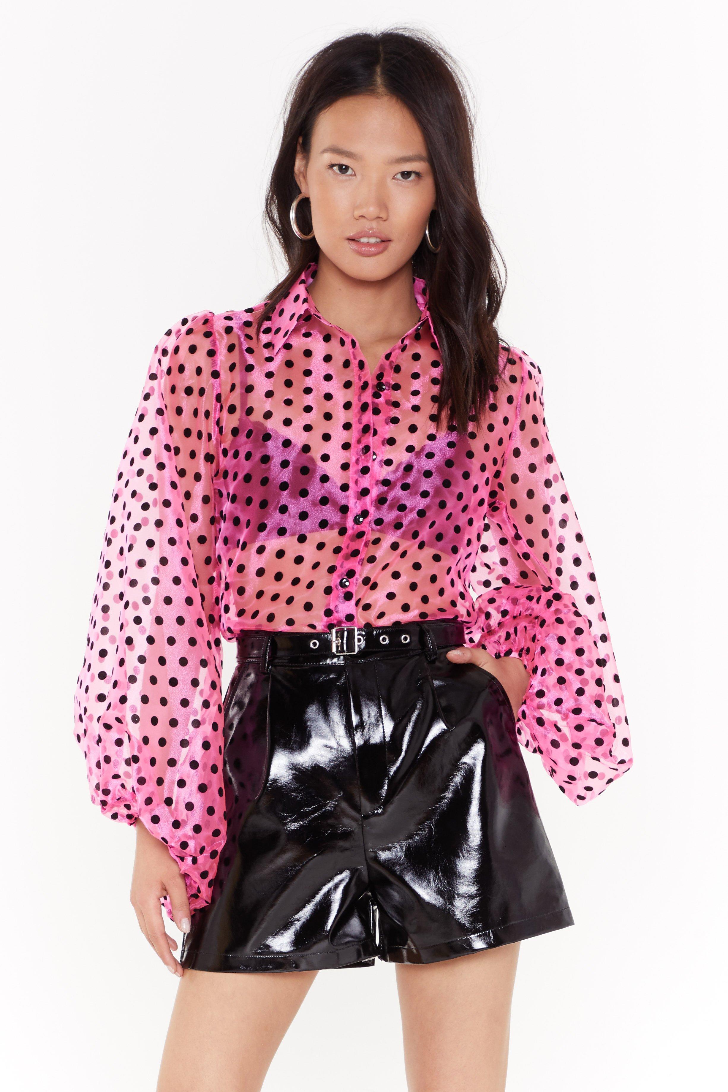 pink sheer polka dot blouse