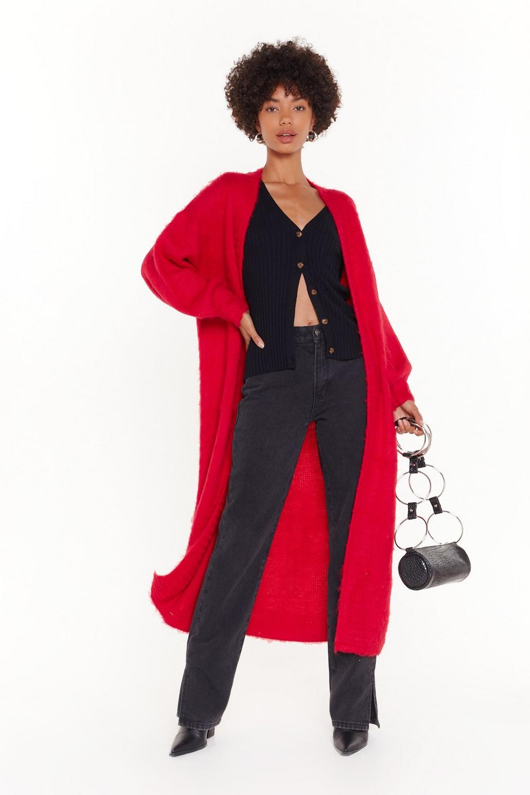 Check Knit Out Balloon Sleeve Longline Cardigan image number 1