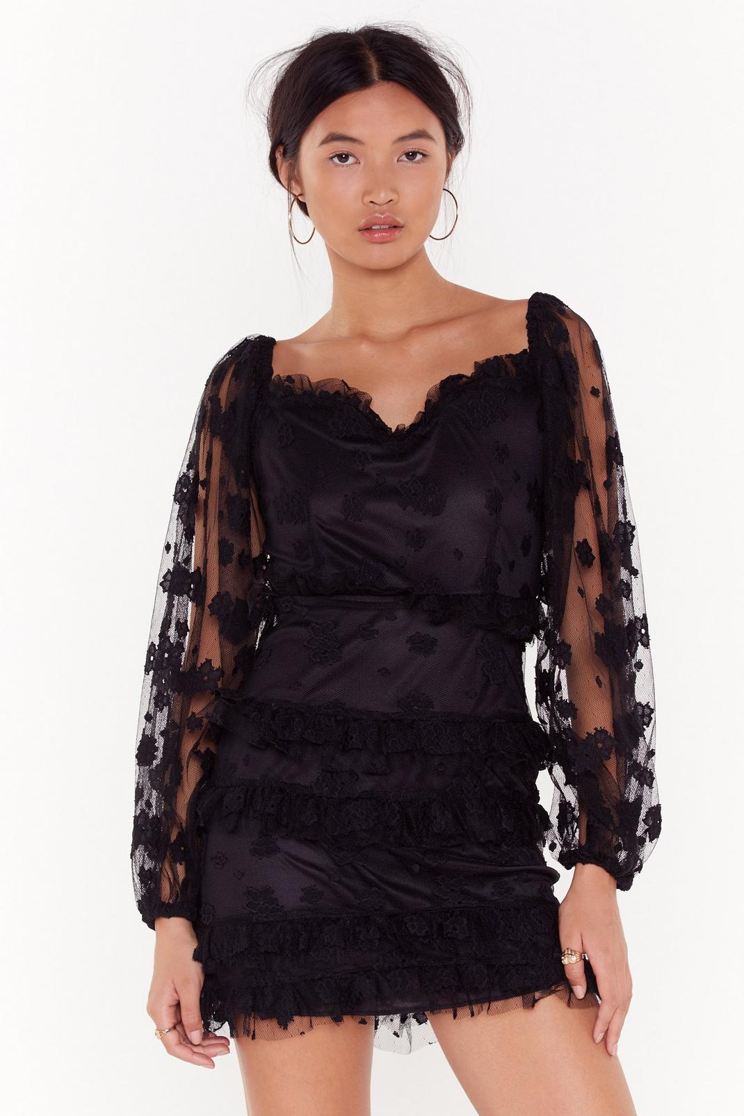 Get Me Outta Sheer Floral Puff Sleeve Dress image number 1