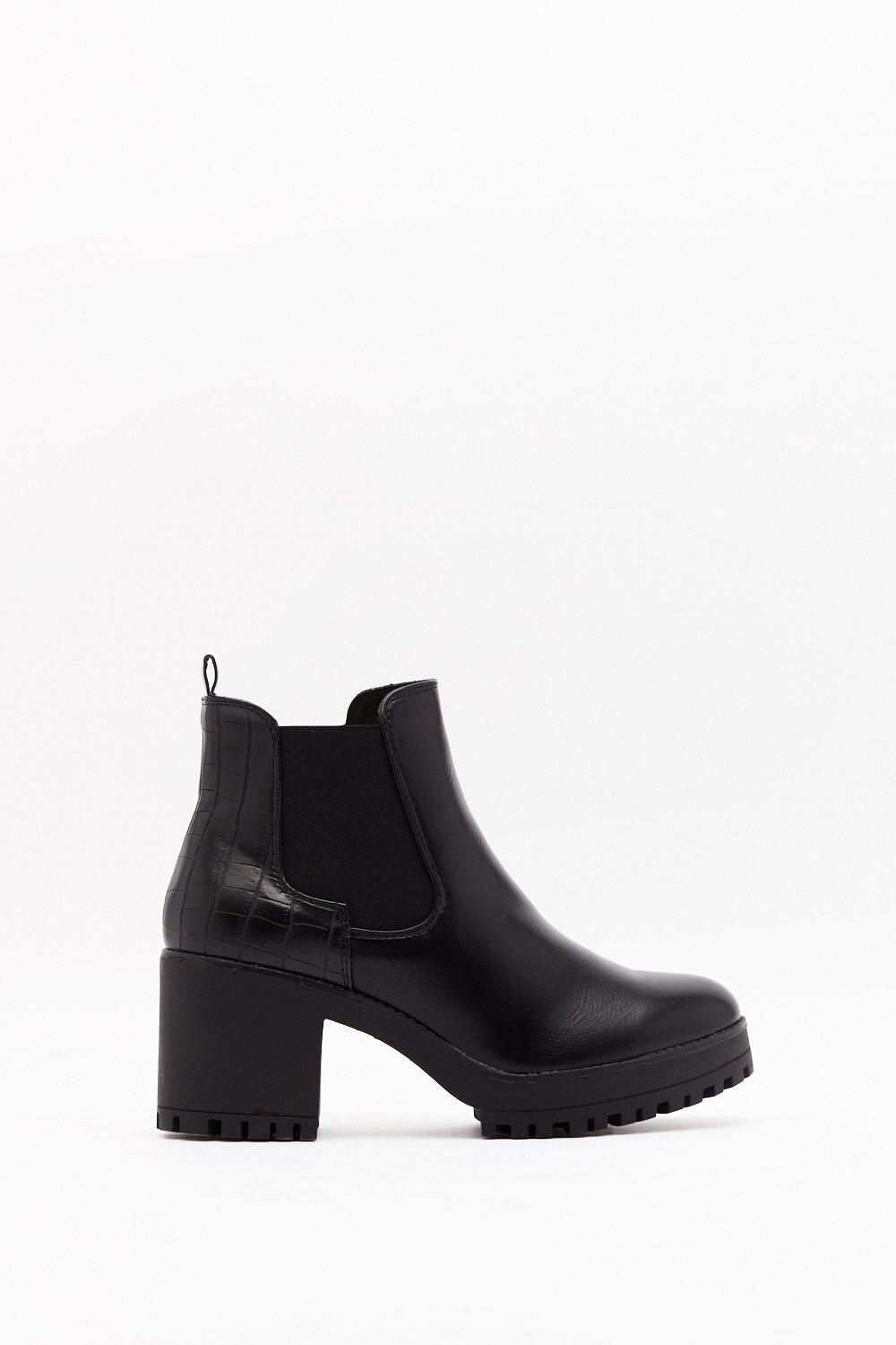 black faux leather chelsea boots