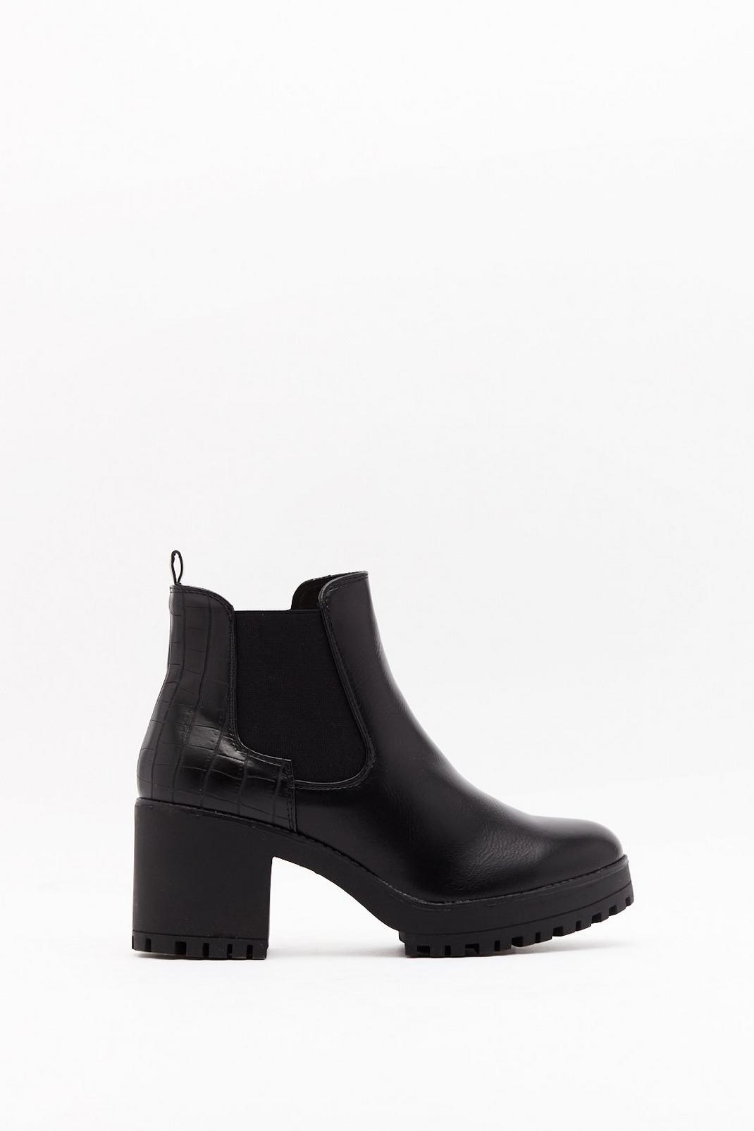 Black Croc Faux Leather Heeled Chelsea Boots image number 1