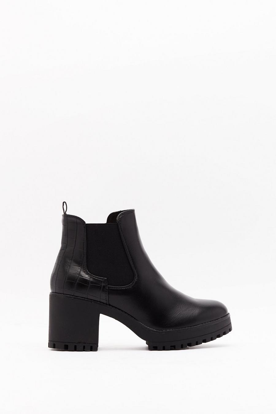 Croc Faux Leather Heeled Chelsea Boots