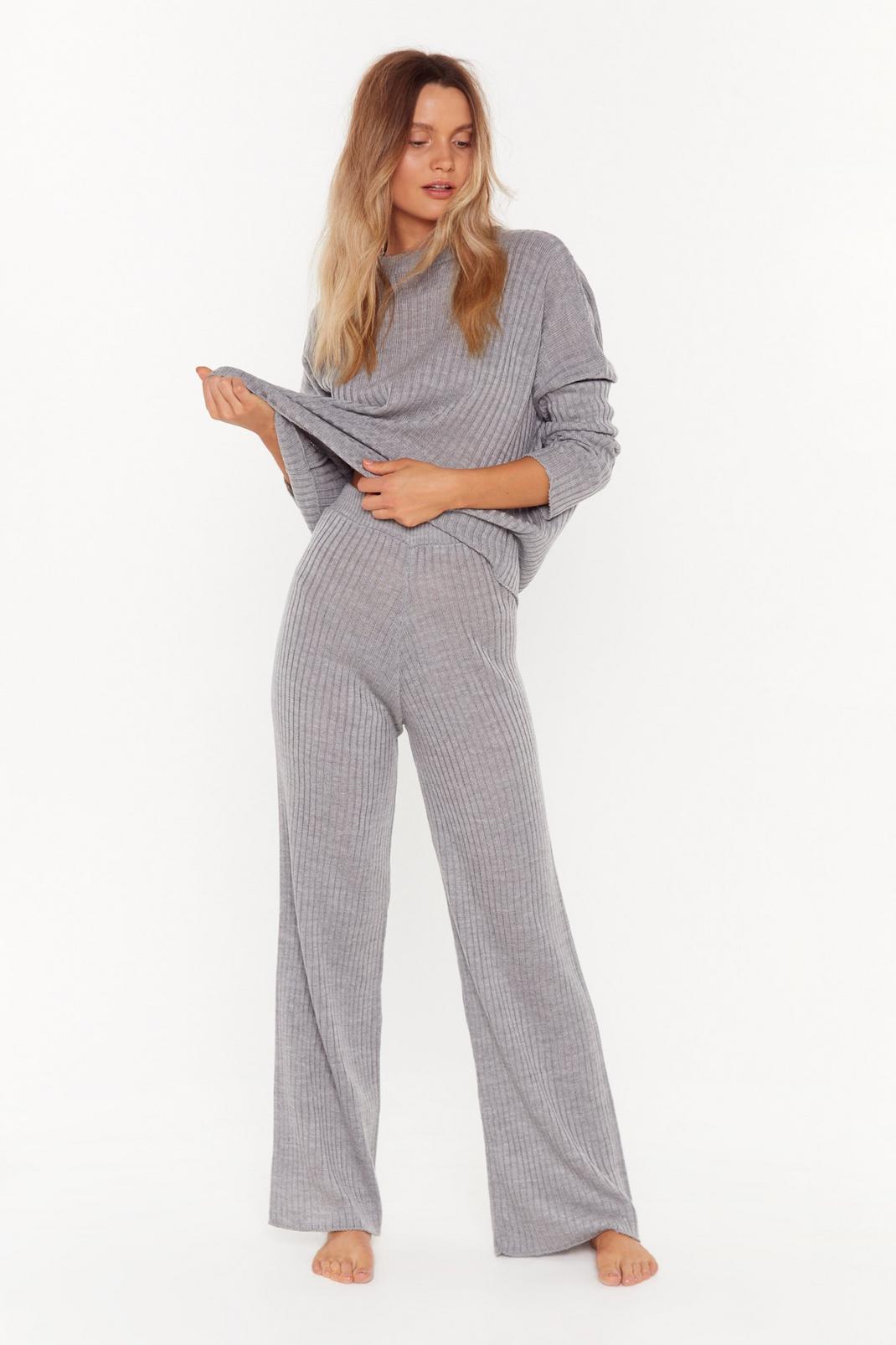 Grey Take Knit Off Sweater and Pants Lounge Set image number 1