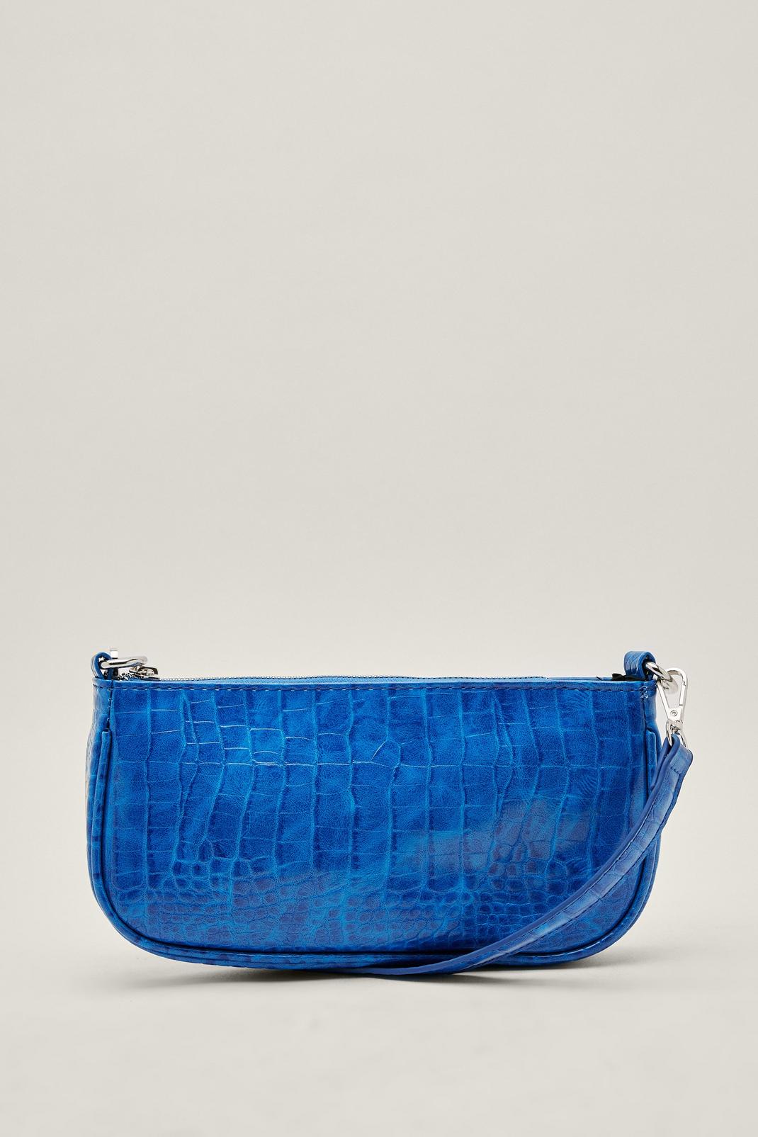 Blue Croc Embossed Structured Shoulder Bag image number 1