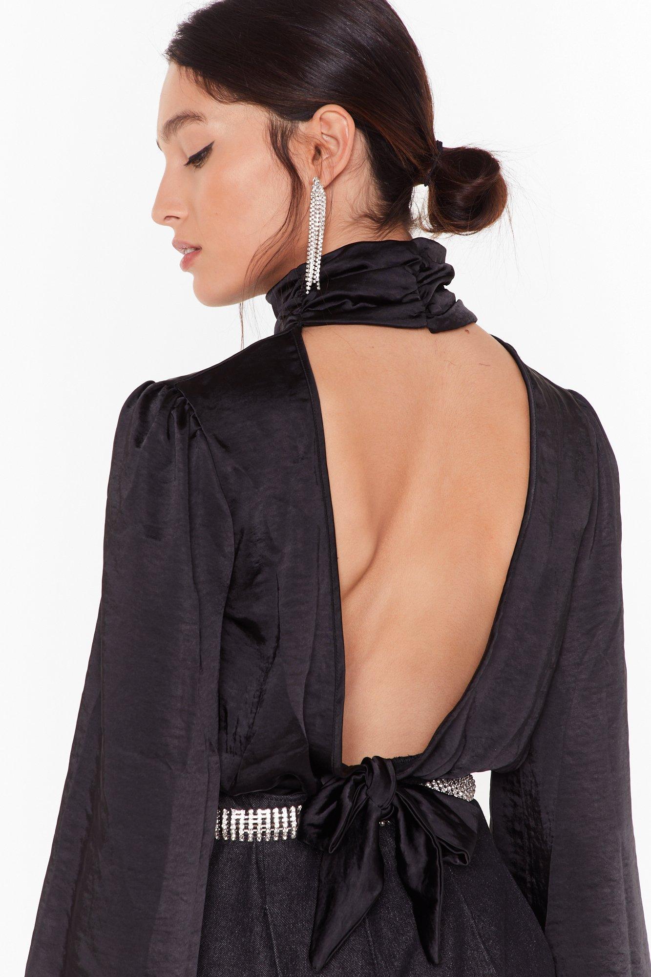 satin open back blouse
