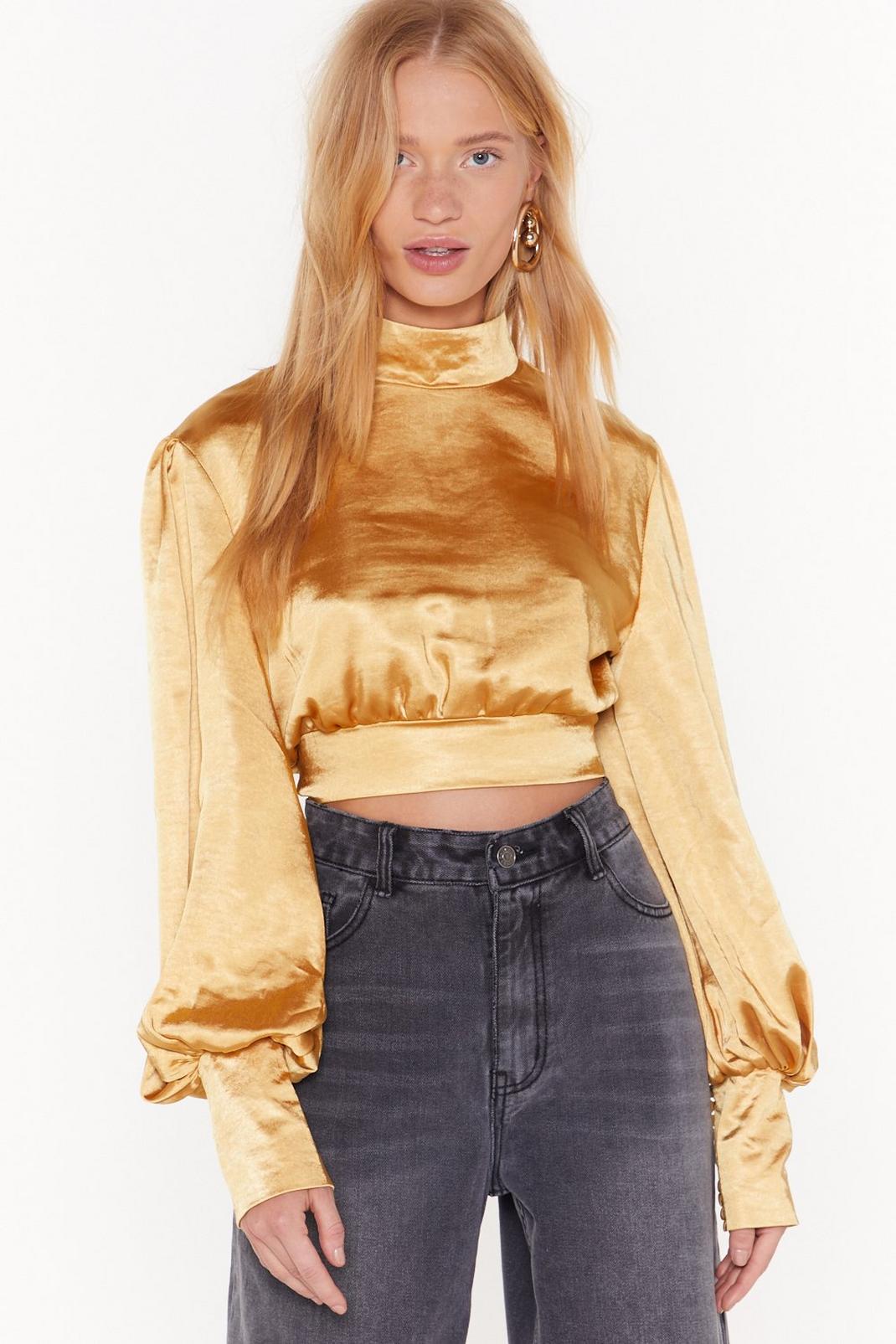 Sleeve the Room Satin Cropped Blouse image number 1