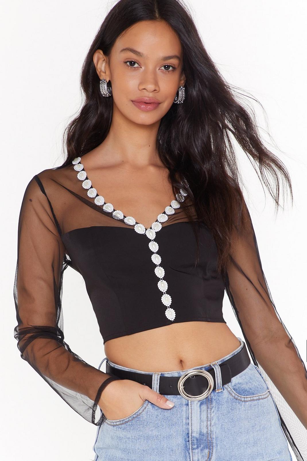 About a Pearl Cropped Mesh Blouse image number 1