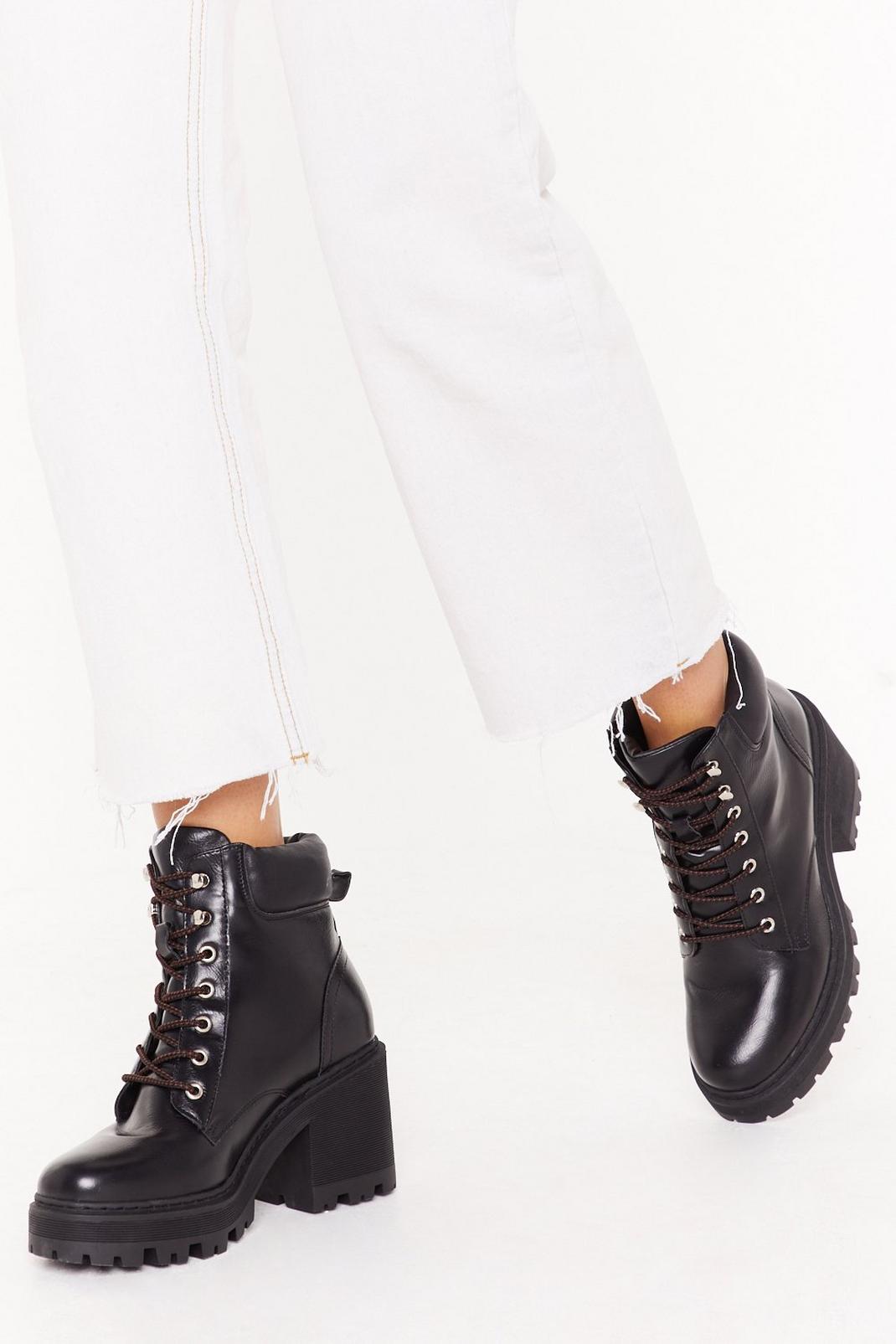 Black Cracks Are Showing Lace-Up Heeled Boots image number 1