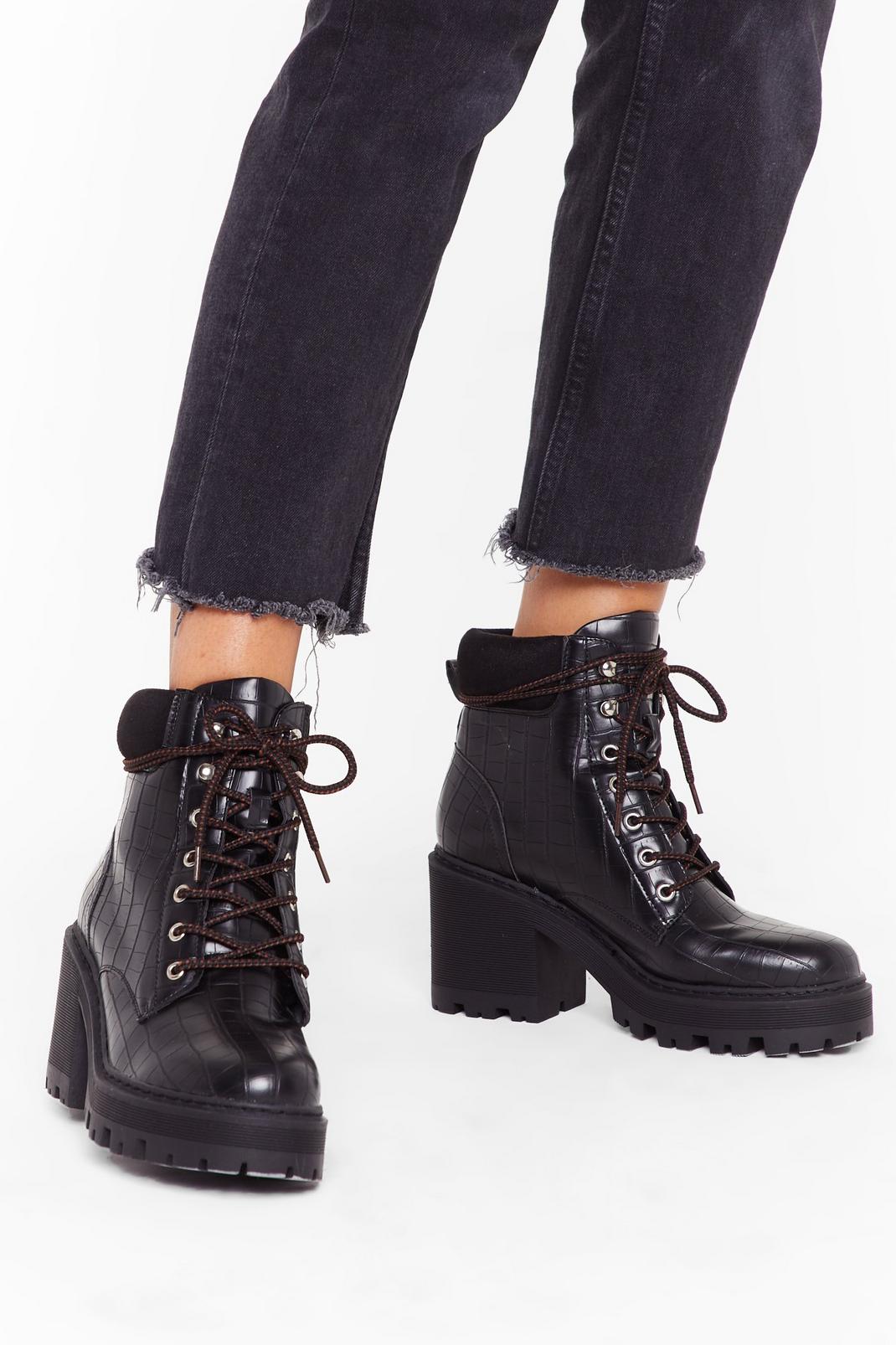 Lace-Up to No Good Heeled Hiker Boots image number 1
