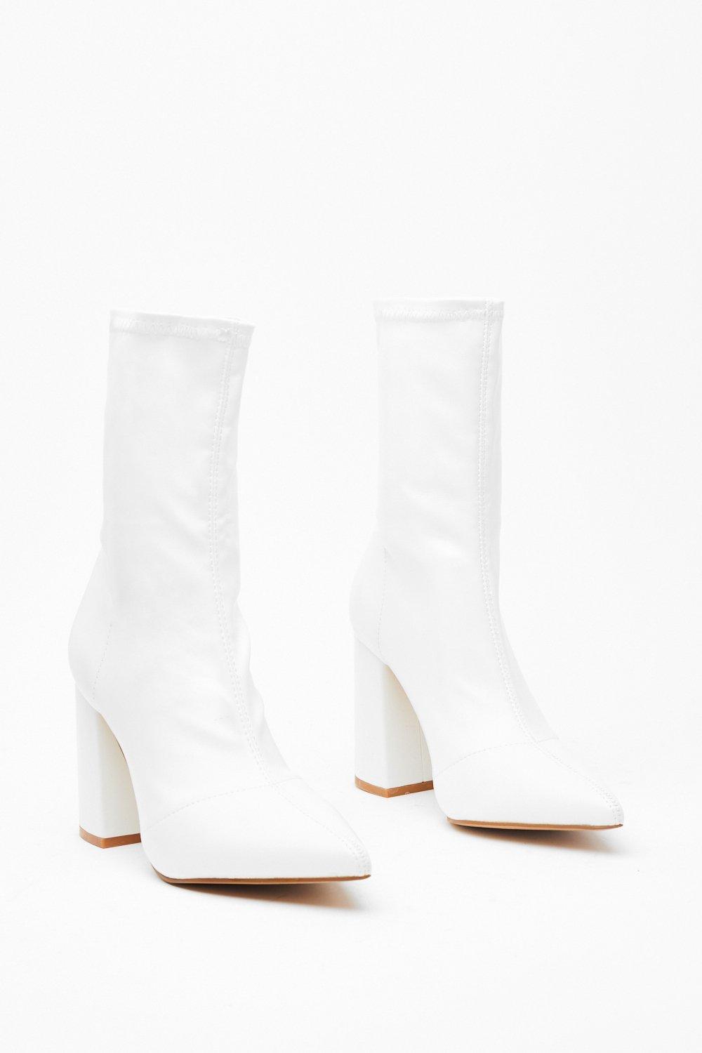 White leather shop sock boots