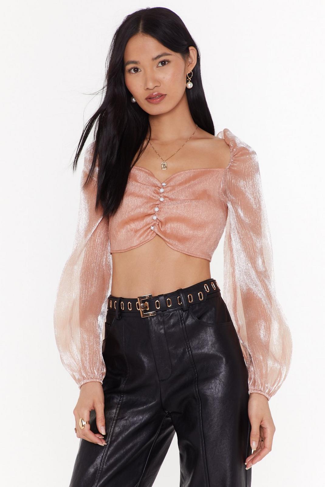 Callin' All Pearls Organza Cropped Blouse image number 1