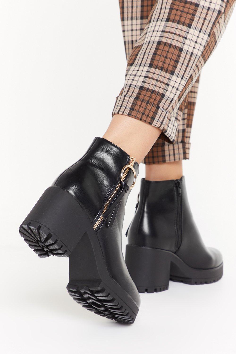 cleated zipper ankle boots