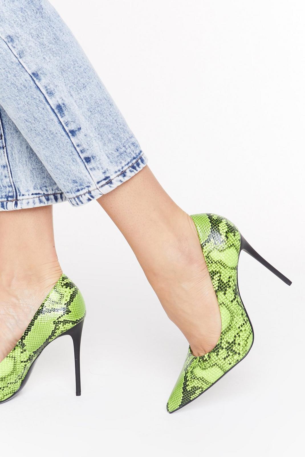 Green Don't Listen to Snake News Faux Leather Court Heels image number 1