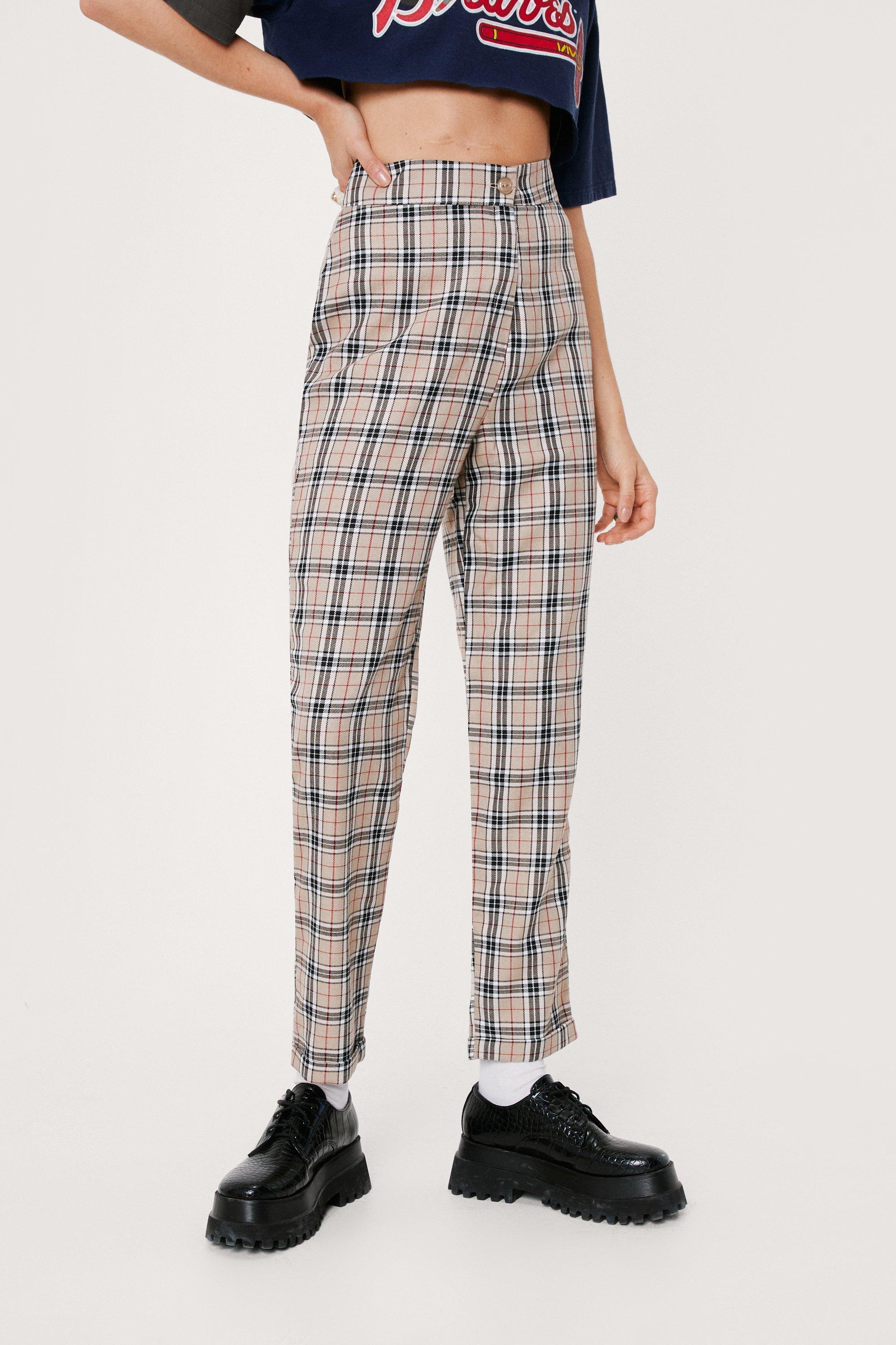 Gingham Pleat Detail Tailored Wide Leg Pants