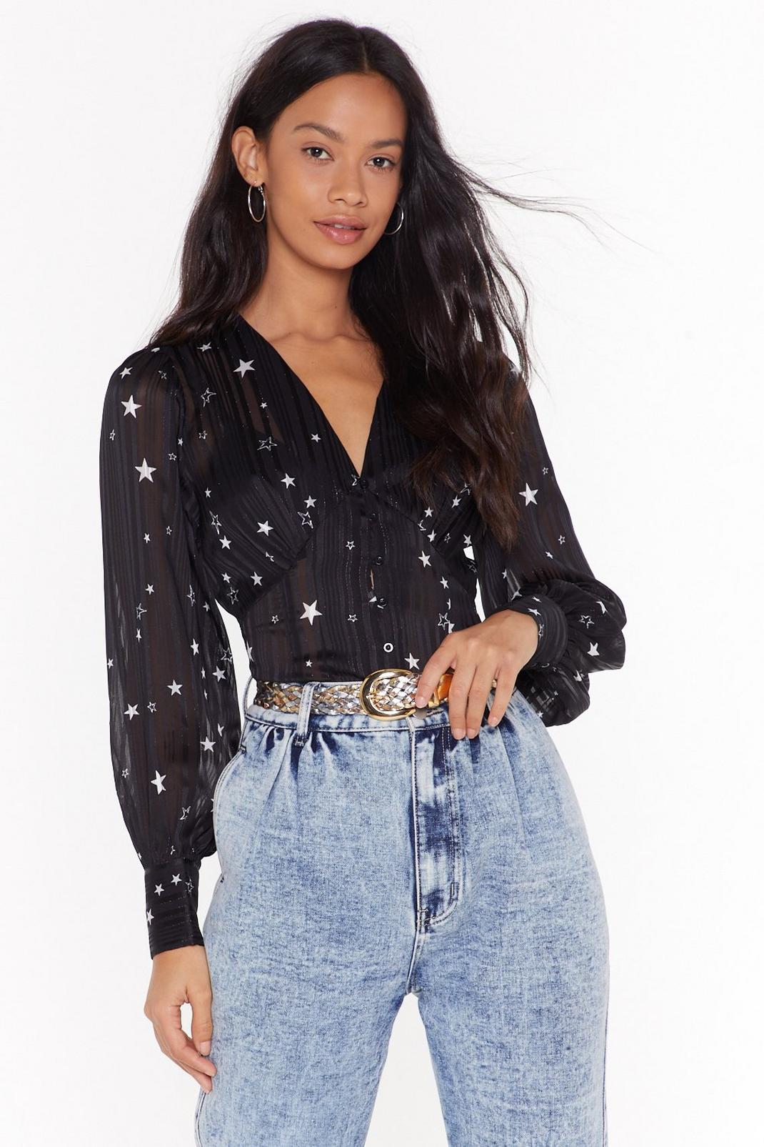 Black All the Stars Button-Down Blouse image number 1